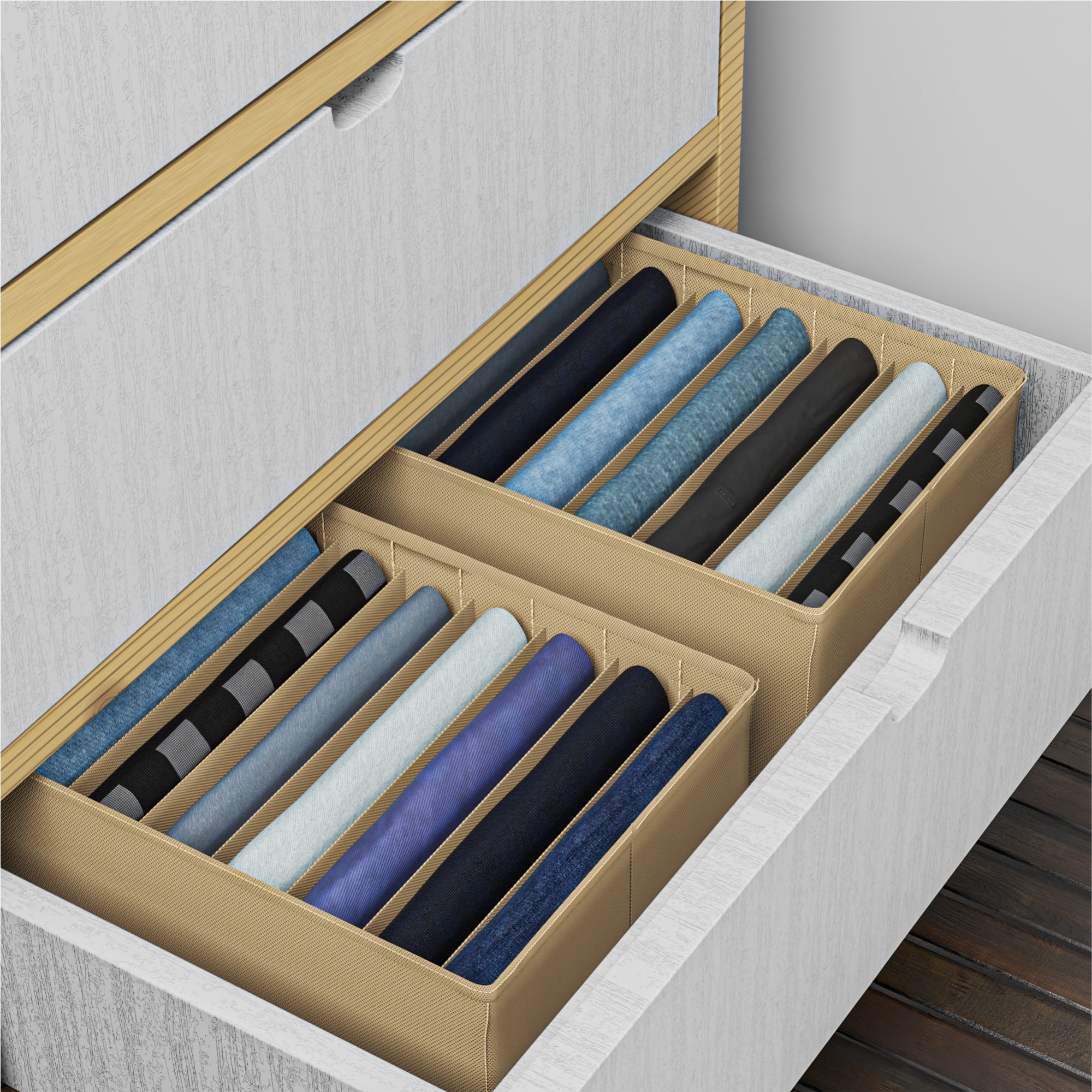 Kuber Industries Wardrobe Organizer  7 Grid Trouser Box  Jeans Bra Panty-Socks Storage Organizer  Folding Closet Organizer  Dress Drawer Organizer  Plain  Medium  Brown