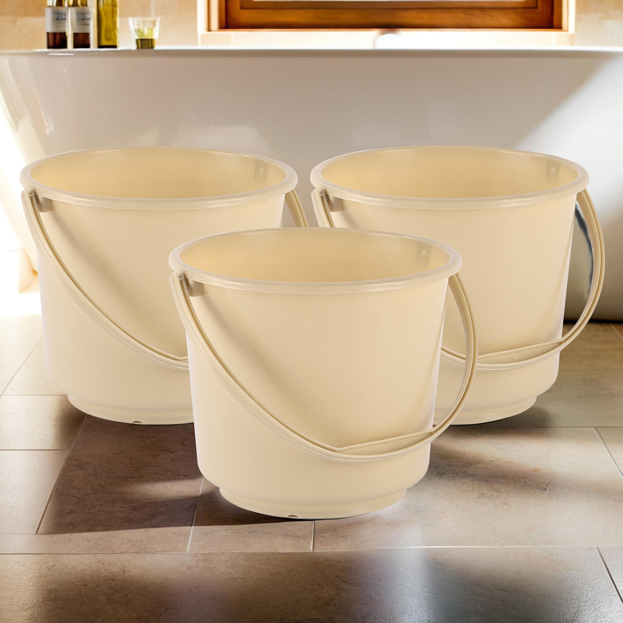 Kuber Industries Pack of 2 Multi-Purpose 5 Litre Small Bucket for Mopping  Washing Balti for Bathroom  Toilet  Water Storage Container - Essential for Household Chores  Plain Beige
