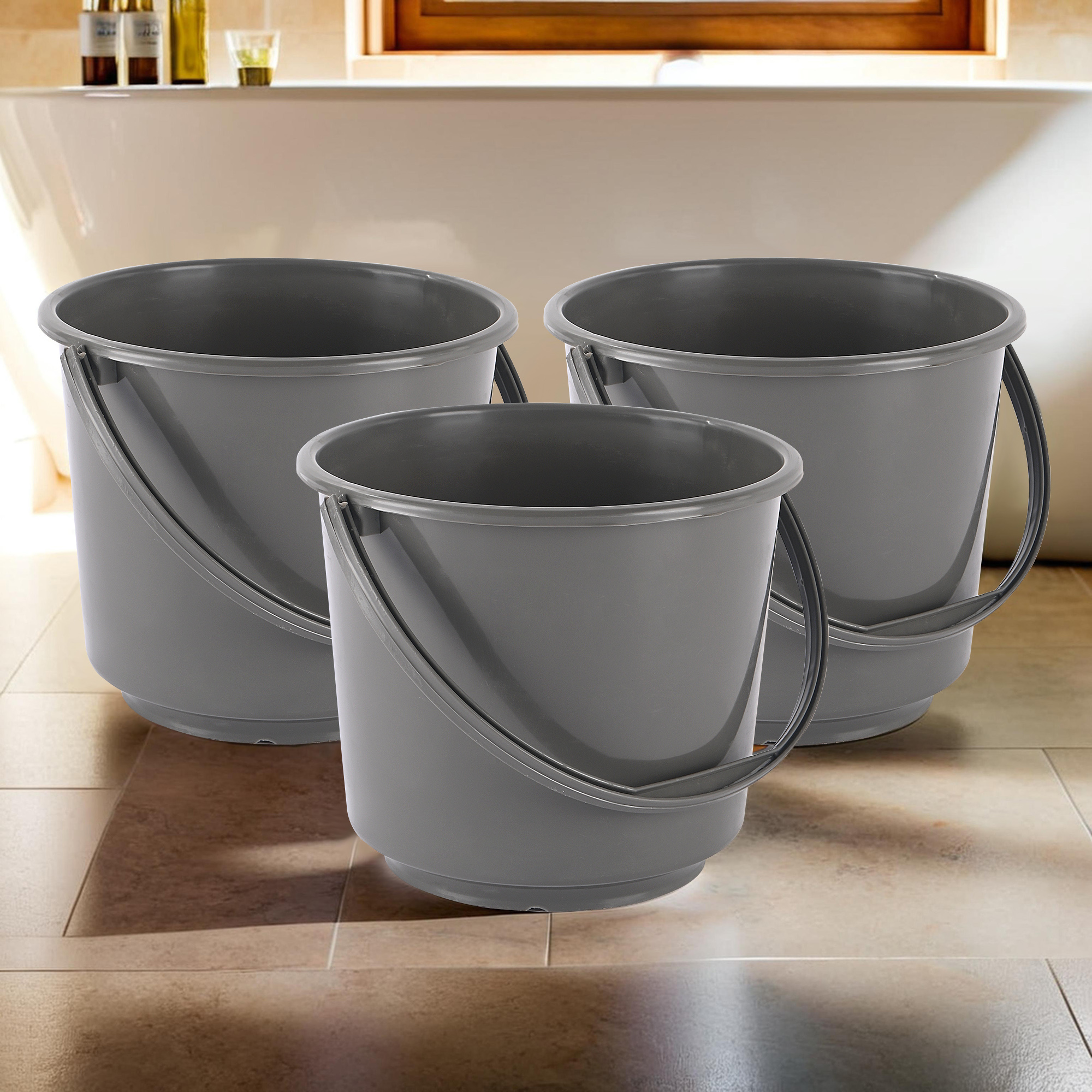 Kuber Industries Pack of 2 Multi-Purpose 5 Litre Small Bucket for Mopping  Washing Balti for Bathroom  Toilet  Water Storage Container - Essential for Household Chores  Plain Grey