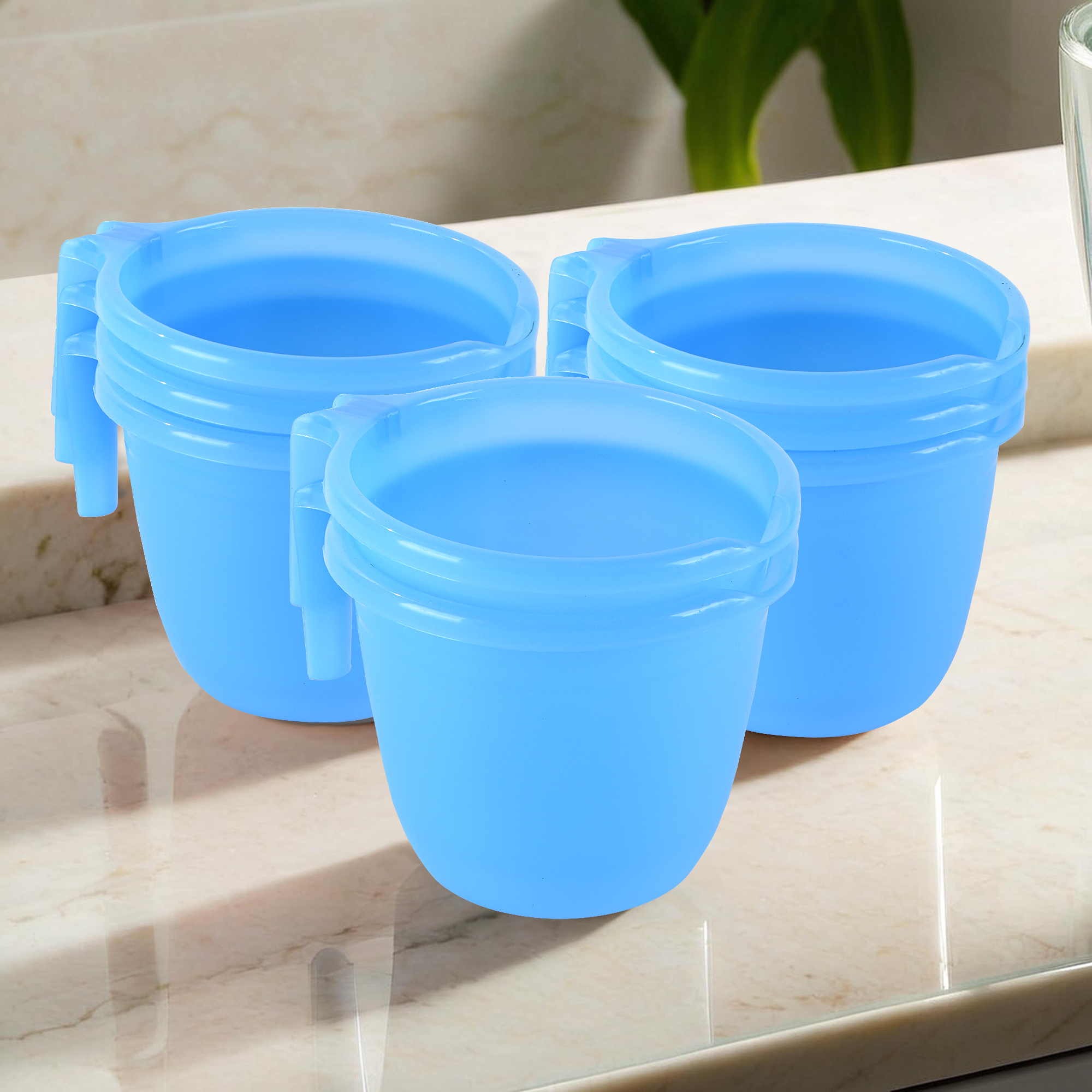 Kuber Industries Pack of 6 Multi-Functional 1 Ltr Plastic Mug for Bathroom  Durable for Daily Use in Bathrooms  Sturdy and Lightweight Bathing Mug for Rinsing and Showering  Sky Blue