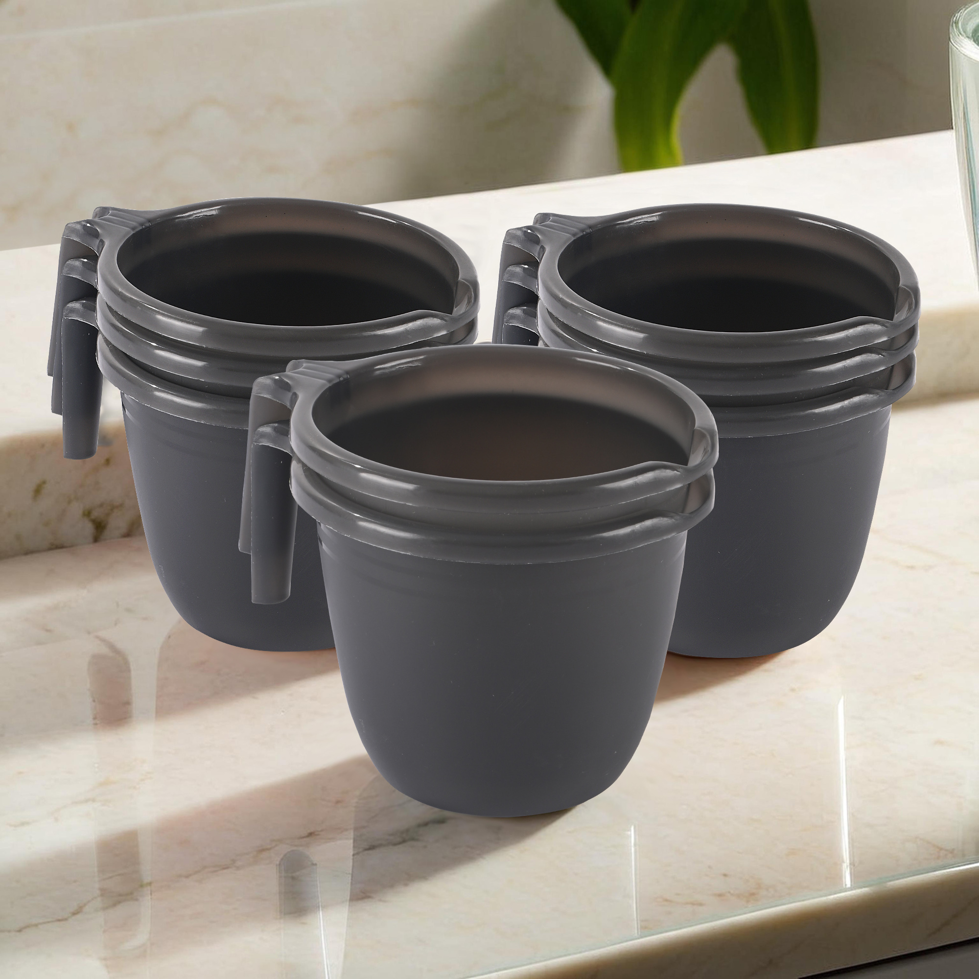 Kuber Industries Pack of 6 Multi-Functional 1 Ltr Plastic Mug for Bathroom  Durable for Daily Use in Bathrooms  Sturdy and Lightweight Bathing Mug for Rinsing and Showering  Black
