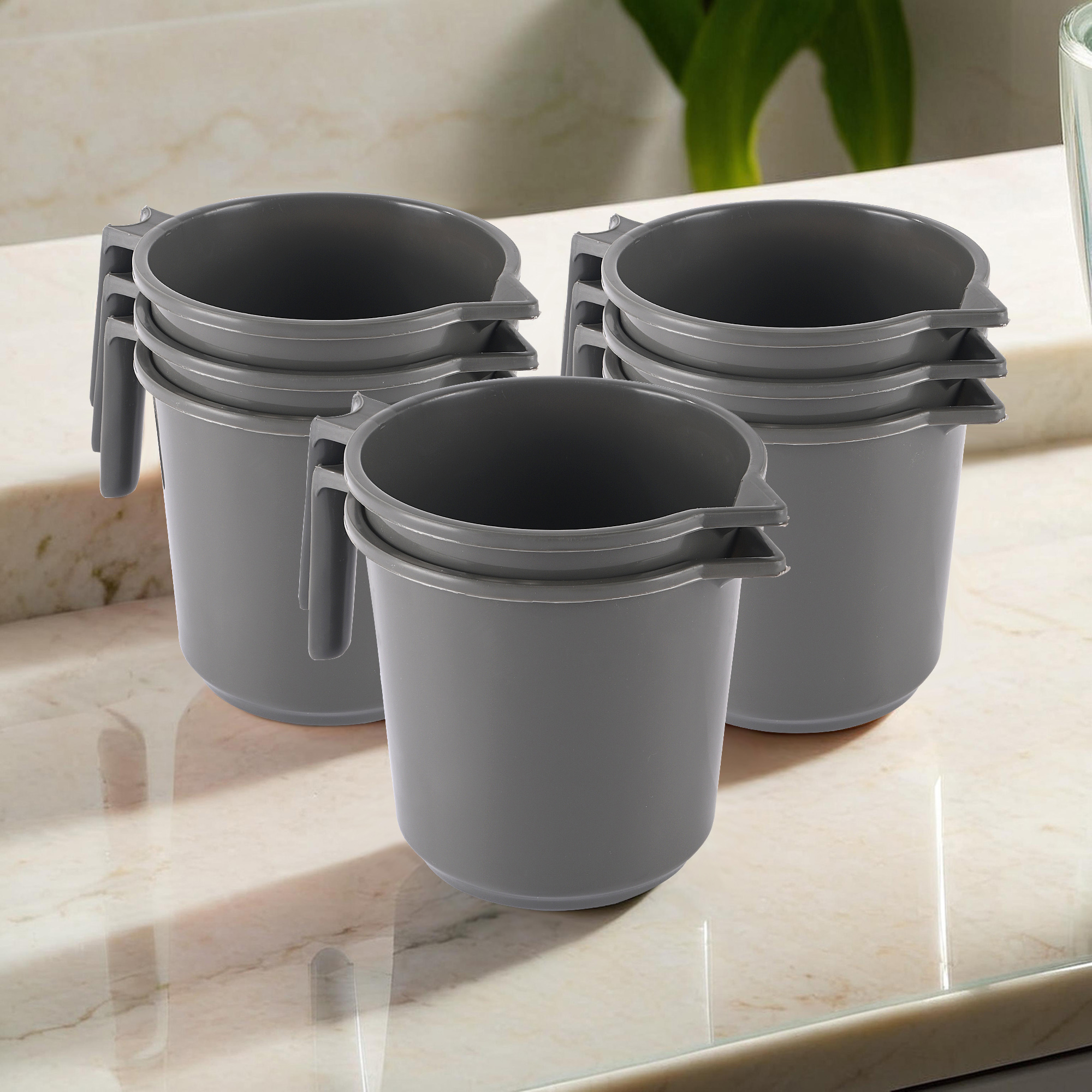 Kuber Industries Pack of 6 Multi-Functional 1 Ltr Plastic Mug for Bathroom  Durable for Daily Use in Bathrooms  Sturdy and Lightweight Bathing Mug for Rinsing and Showering  Grey