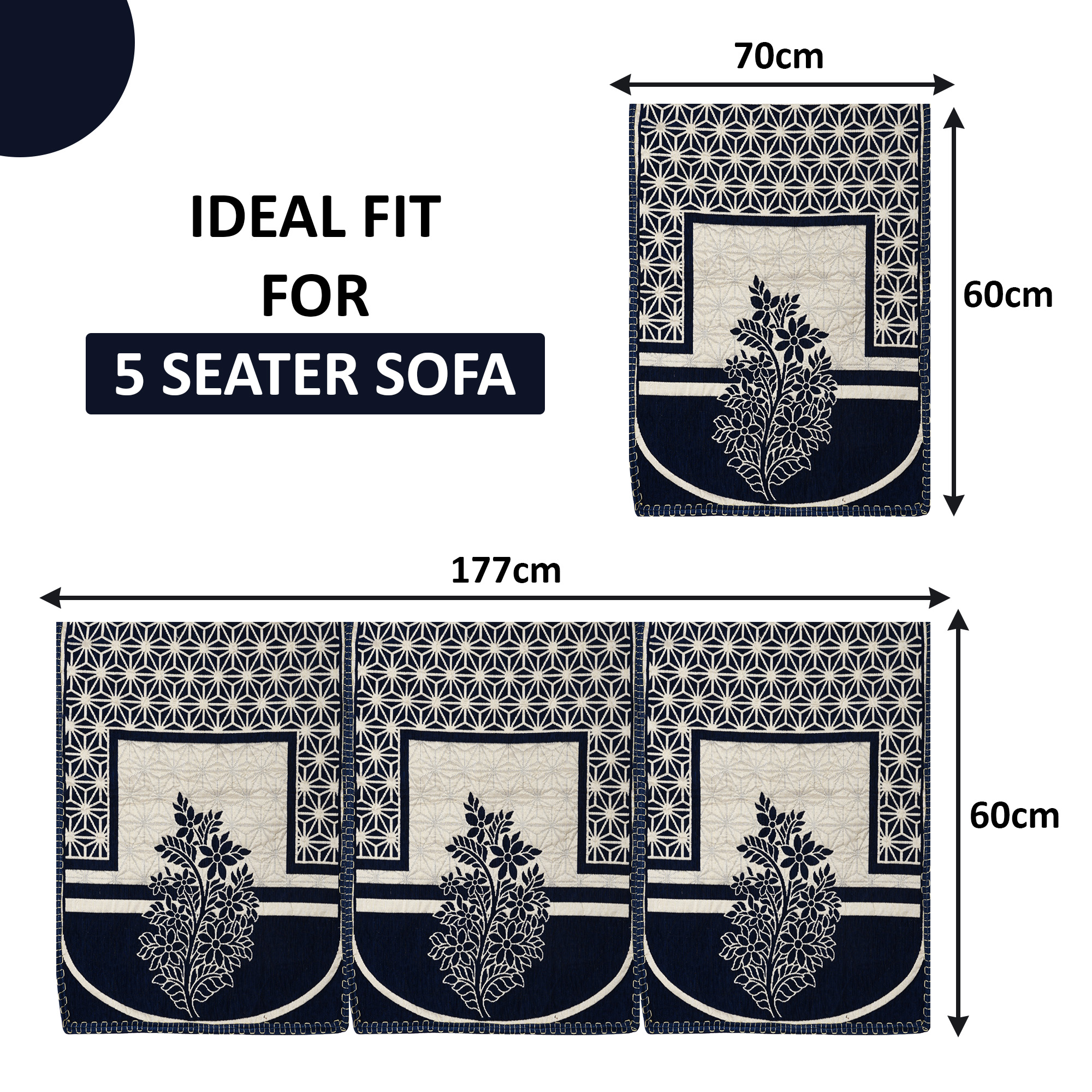 Kuber Industries Set of 10 Decorative Sofa Cover 5 Seater for Living Room  Durable Sofa Cover Protector for Home Living Room  Office  Flower - Cream  Dark Blue
