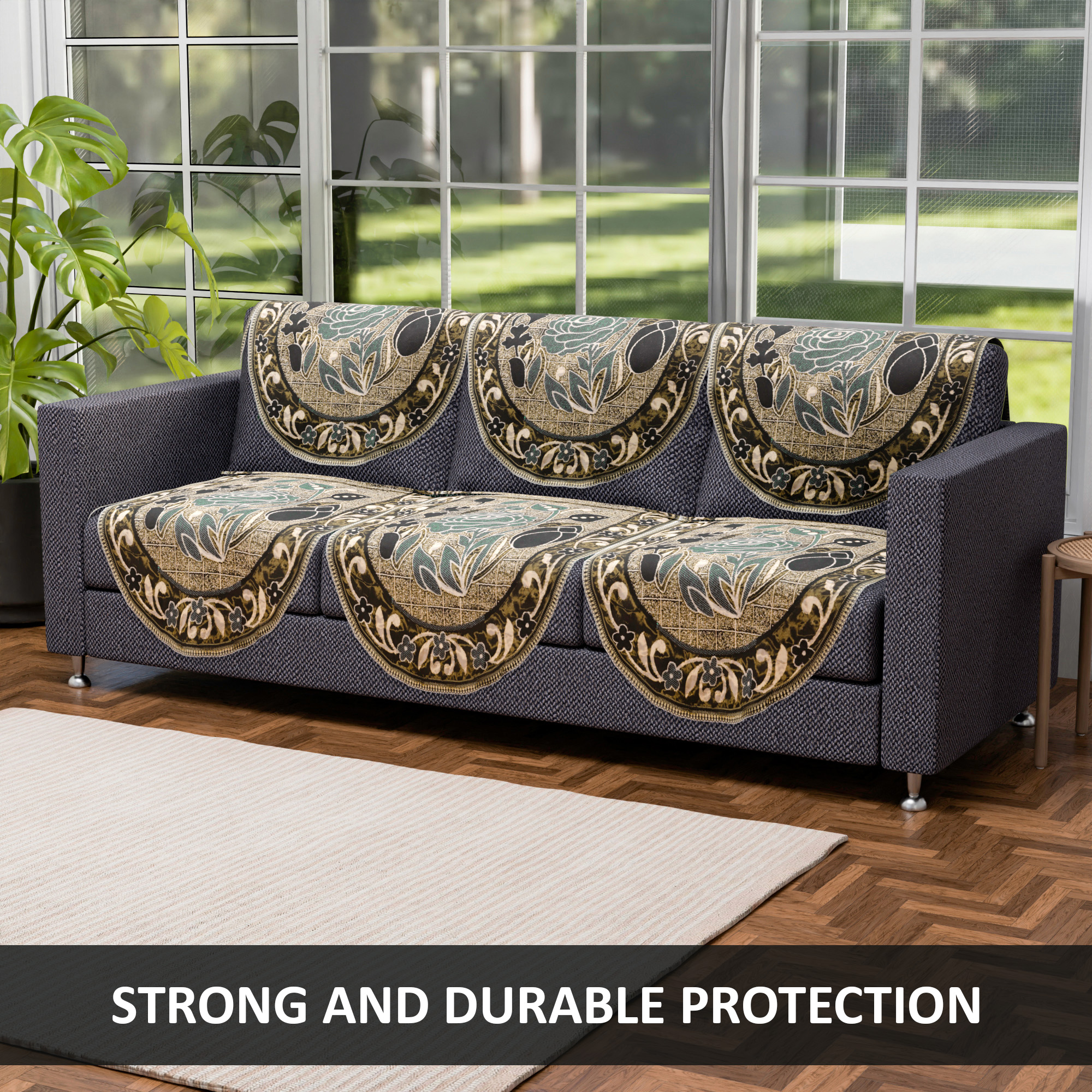 Kuber Industries Set of 10 5 seater sofa cover for Living Room  Durable  Stylish Sofa Slipcover Protector for Home Living Room  Office  Rose -Green  Blue