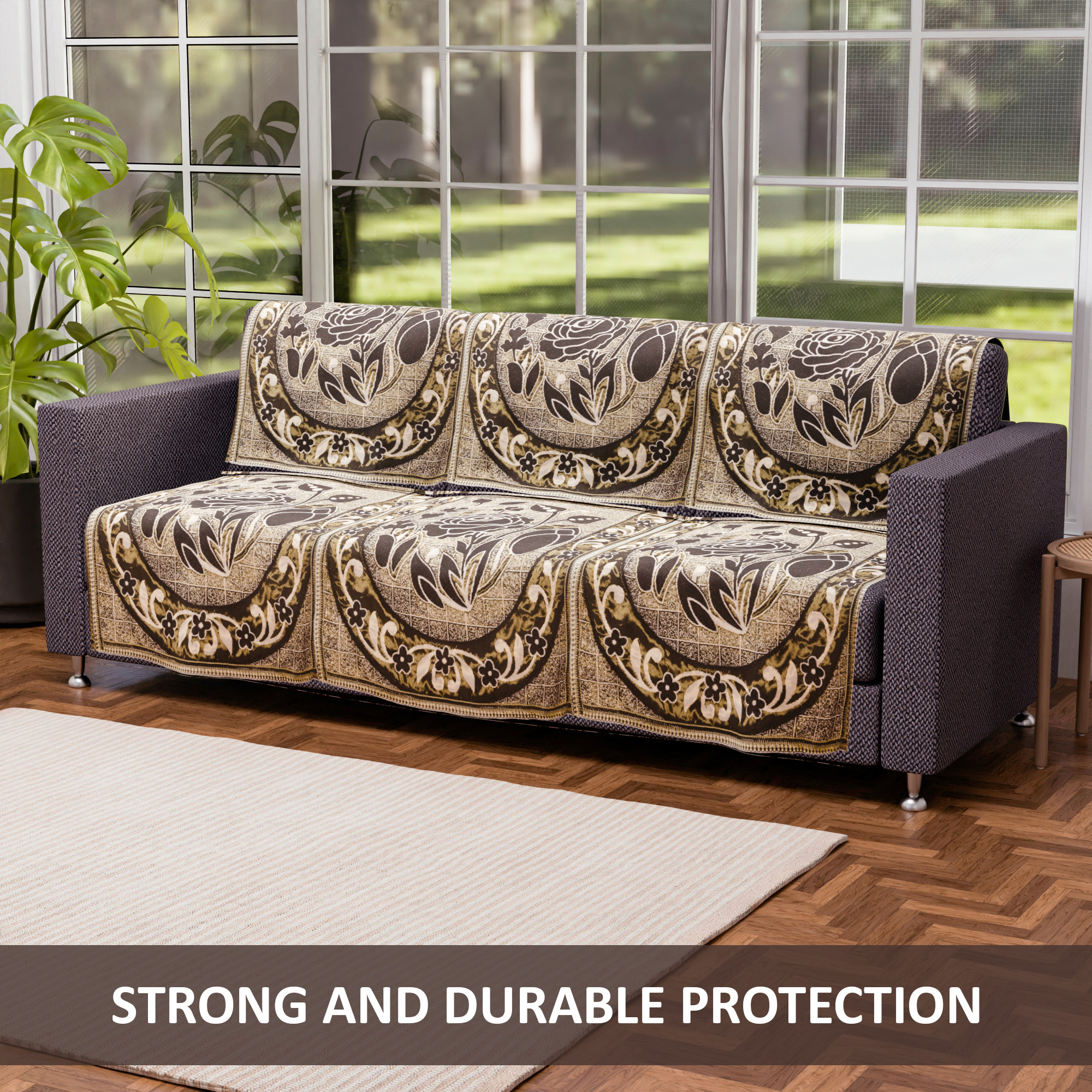 Kuber Industries Set of 10 5 seater sofa cover for Living Room  Durable  Stylish Sofa Slipcover Protector for Home Living Room  Office  Rose -Green  Brown
