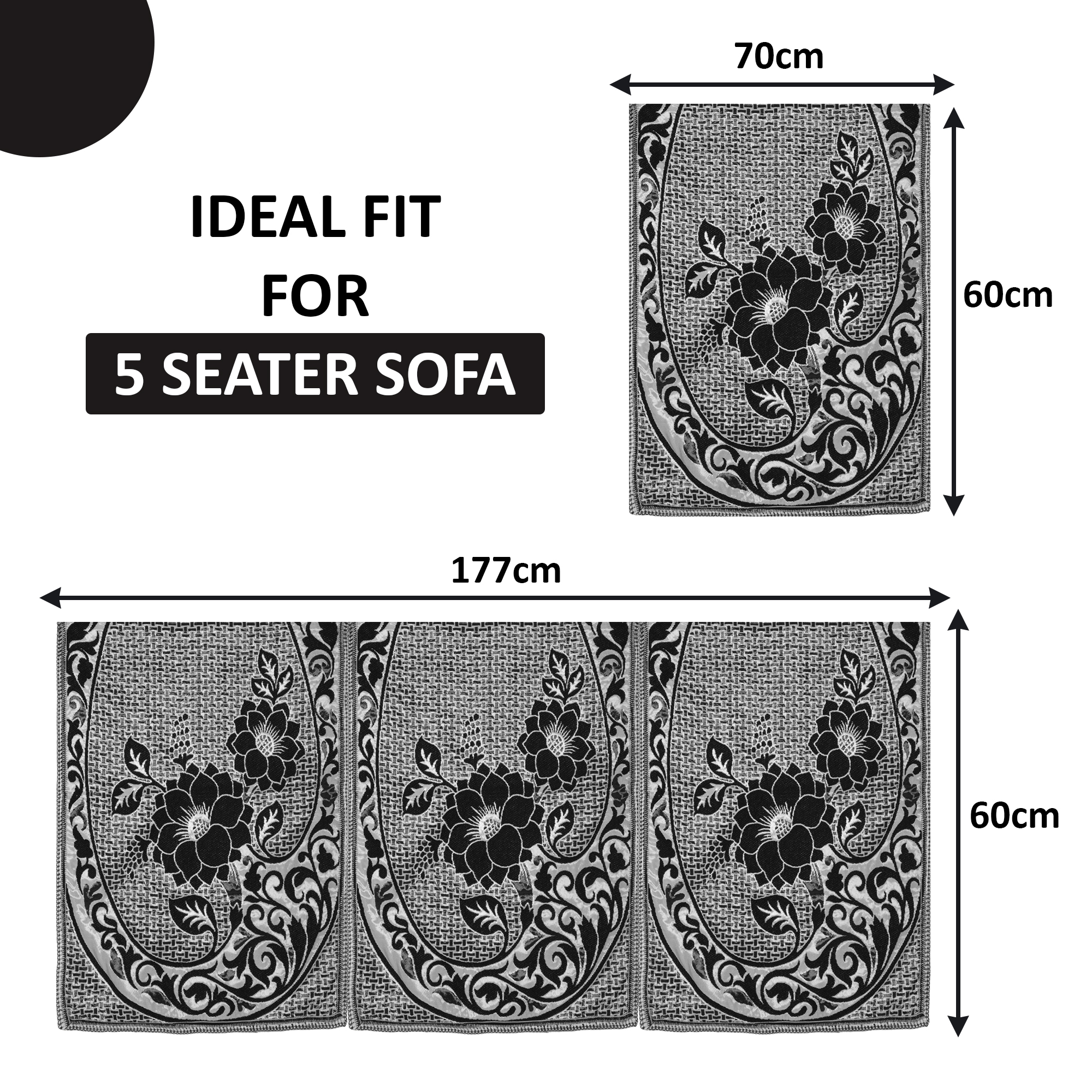 Kuber Industries Set of 10 5 seater sofa cover for Living Room  Durable  Stylish Sofa Slipcover Protector for Home Living Room  Office  Lotus Flower -Black