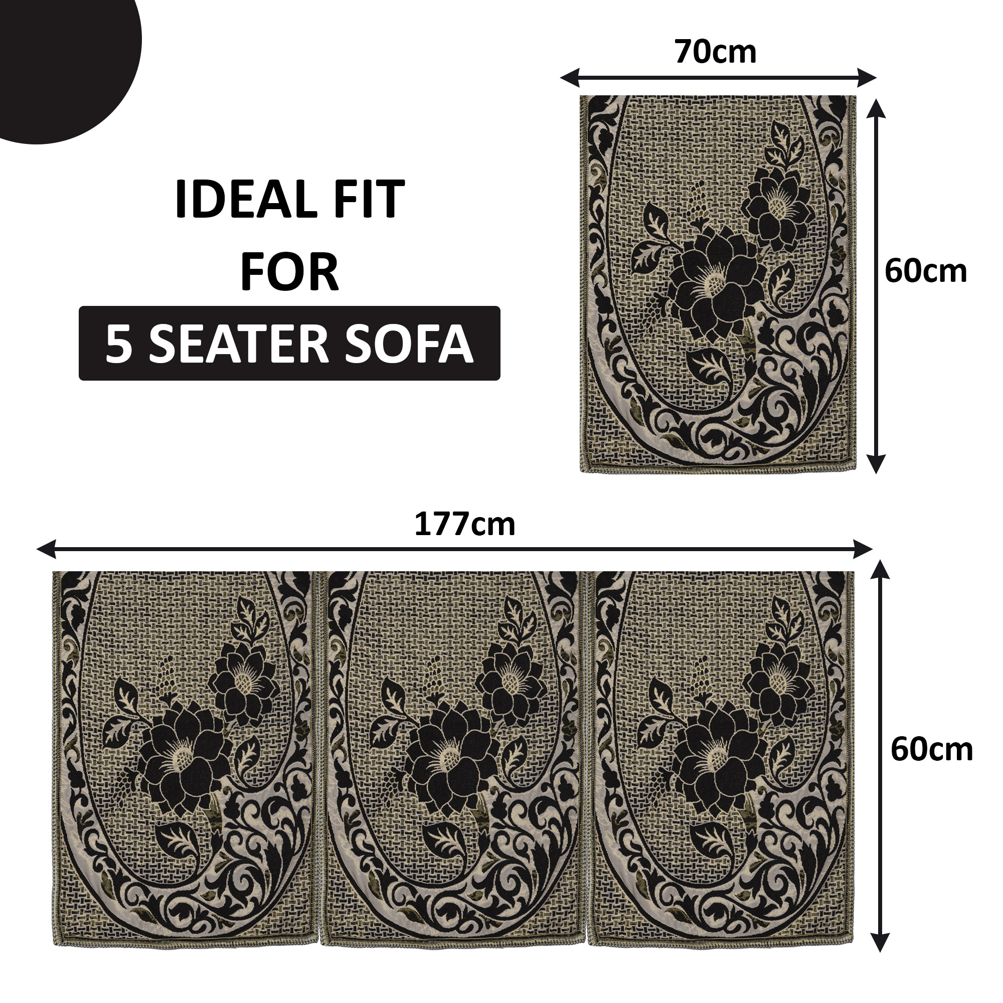 Kuber Industries Set of 10 5 seater sofa cover for Living Room  Durable  Stylish Sofa Slipcover Protector for Home Living Room  Office  Lotus Flower -Brown