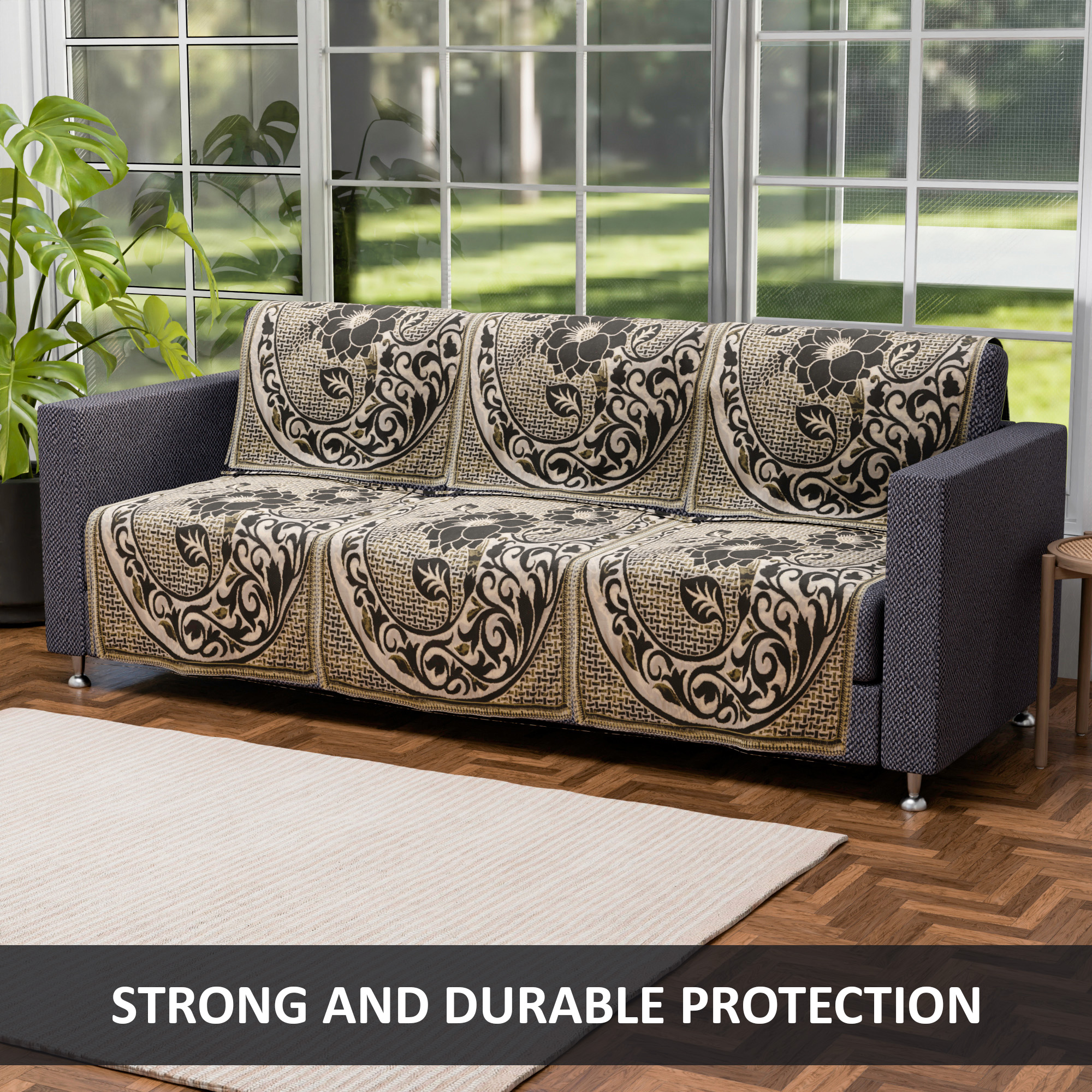 Kuber Industries Set of 10 5 seater sofa cover for Living Room  Durable  Stylish Sofa Slipcover Protector for Home Living Room  Office  Lotus Flower -Brown