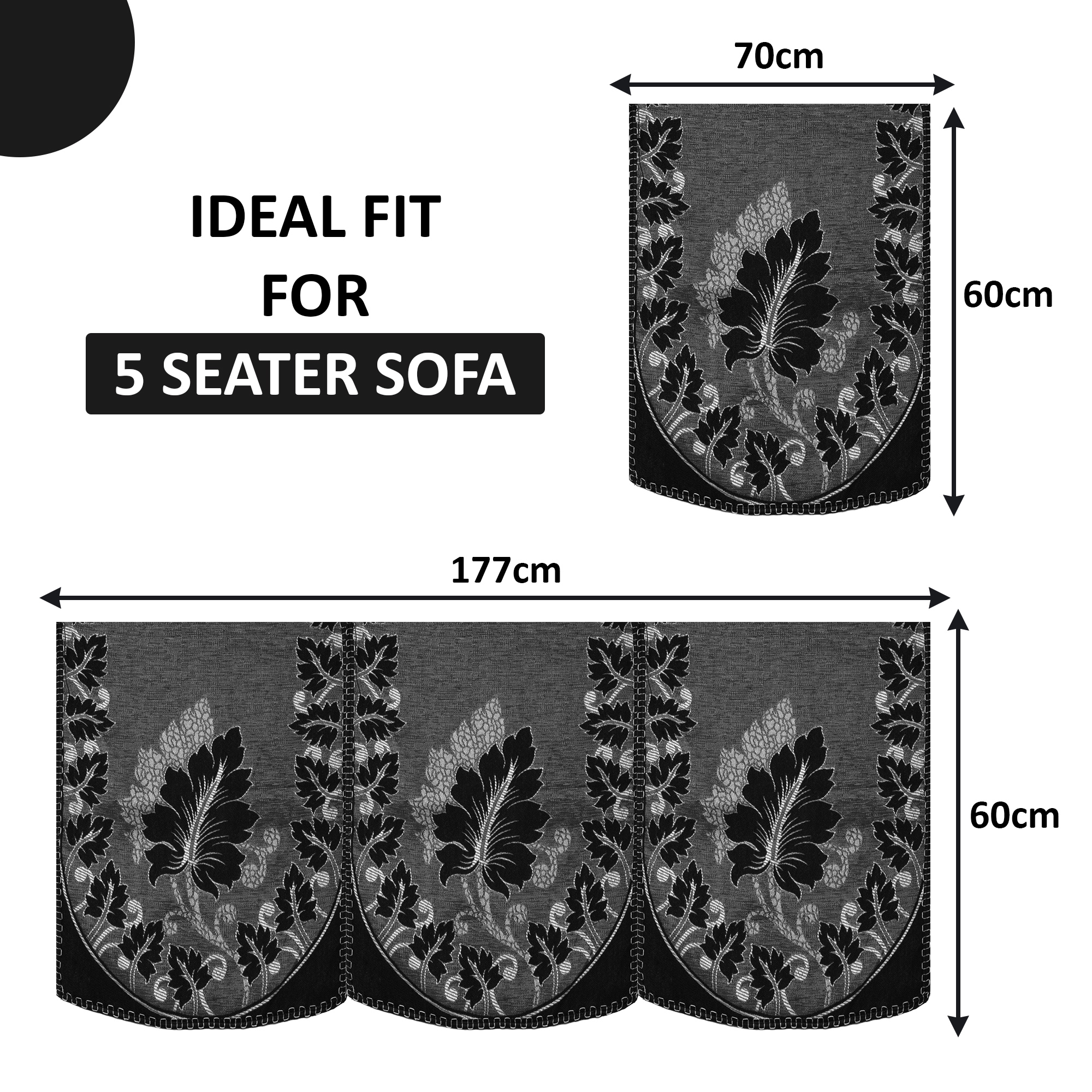 Kuber Industries Set of 10 Decorative Sofa Cover 5 Seater for Living Room  Durable Sofa Cover Protector for Home Living Room  Office  Leaf - Black  Silver