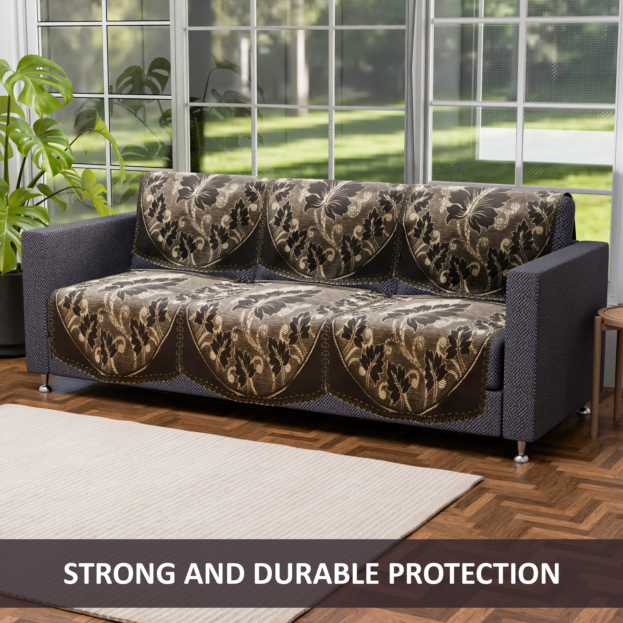 Kuber Industries Set of 10 Decorative Sofa Cover 5 Seater for Living Room  Durable Sofa Cover Protector for Home Living Room  Office  Leaf - Gold  Brown