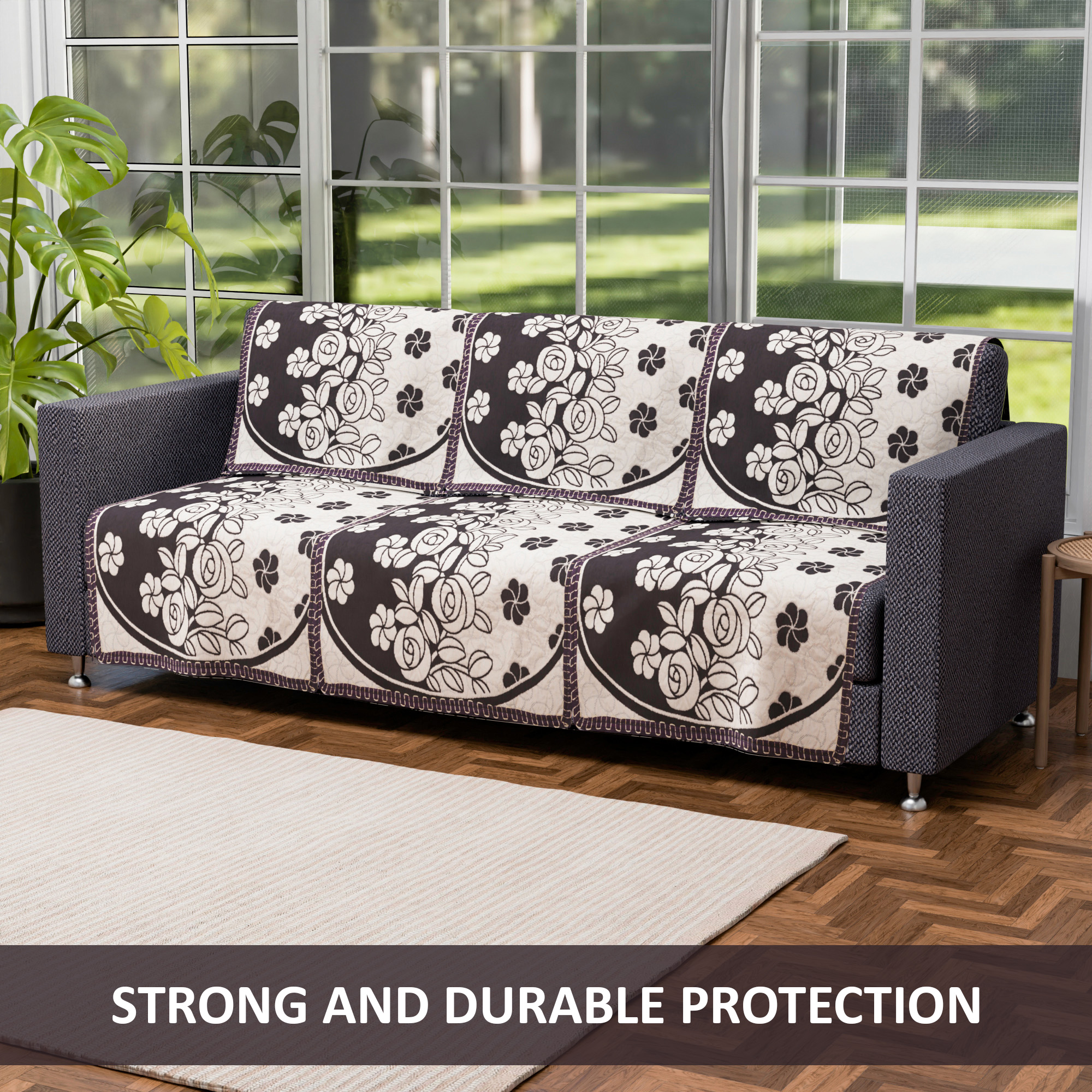 Kuber Industries Set of 10 Decorative Sofa Cover 5 Seater for Living Room  Durable Sofa Cover Protector for Home Living Room  Office  Gulab - Cream  Wine