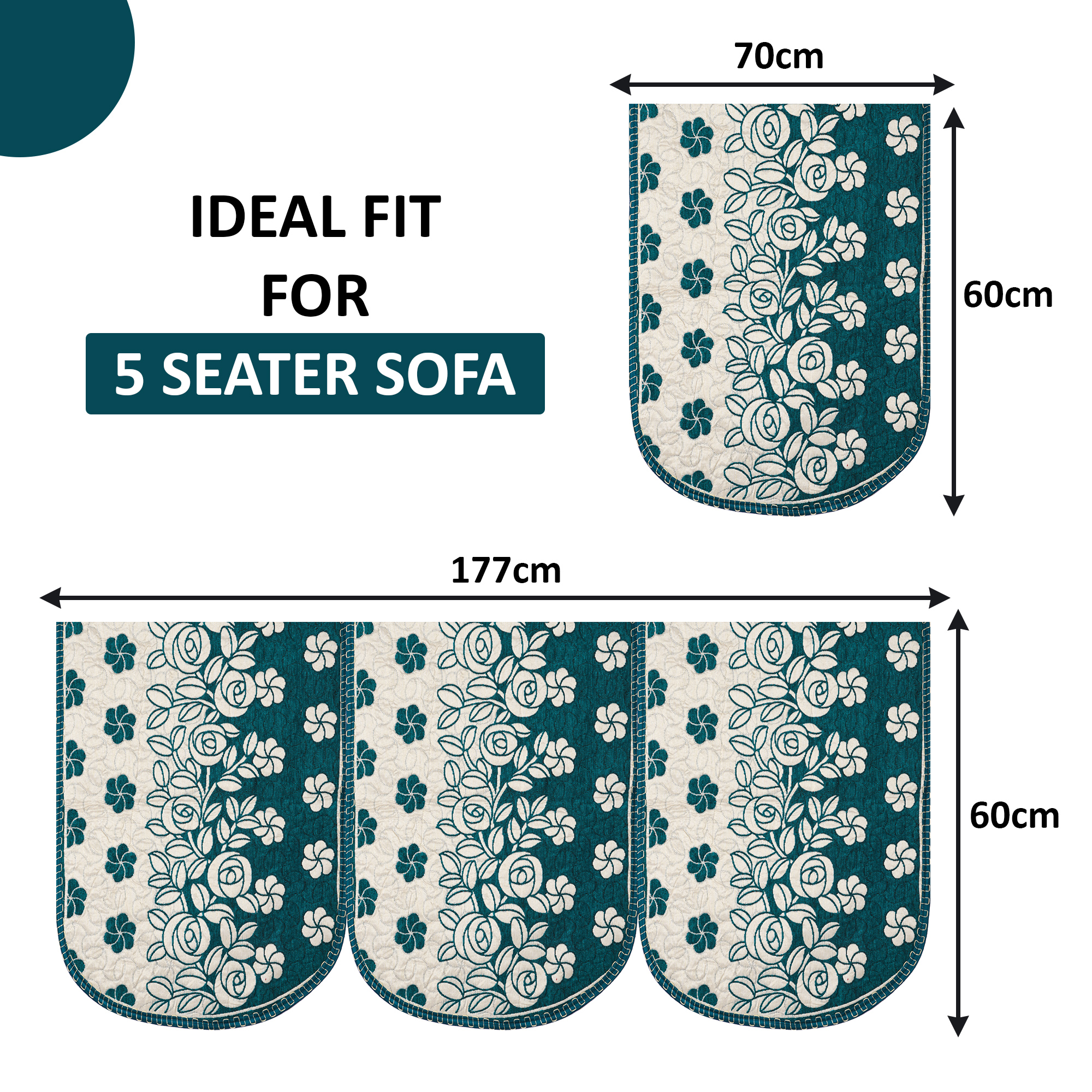 Kuber Industries Set of 10 Decorative Sofa Cover 5 Seater for Living Room  Durable Sofa Cover Protector for Home Living Room  Office  Gulab - Cream  Aqua Green