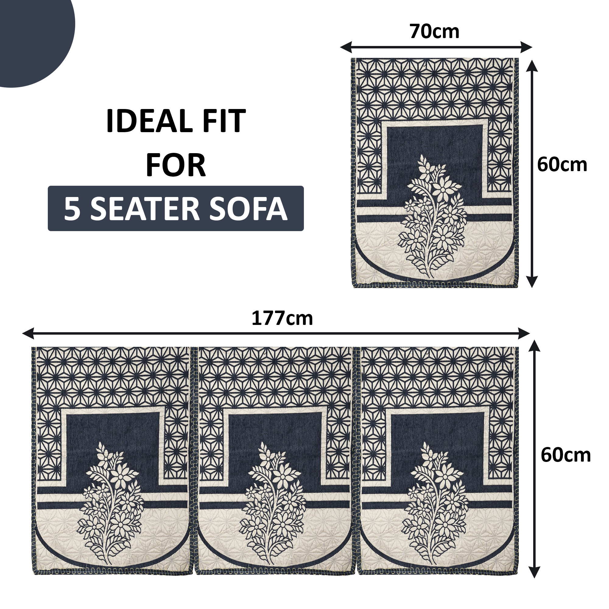 Kuber Industries Set of 10 Decorative Sofa Cover 5 Seater for Living Room  Durable Sofa Cover Protector for Home Living Room  Office  Flower - Cream  Grey