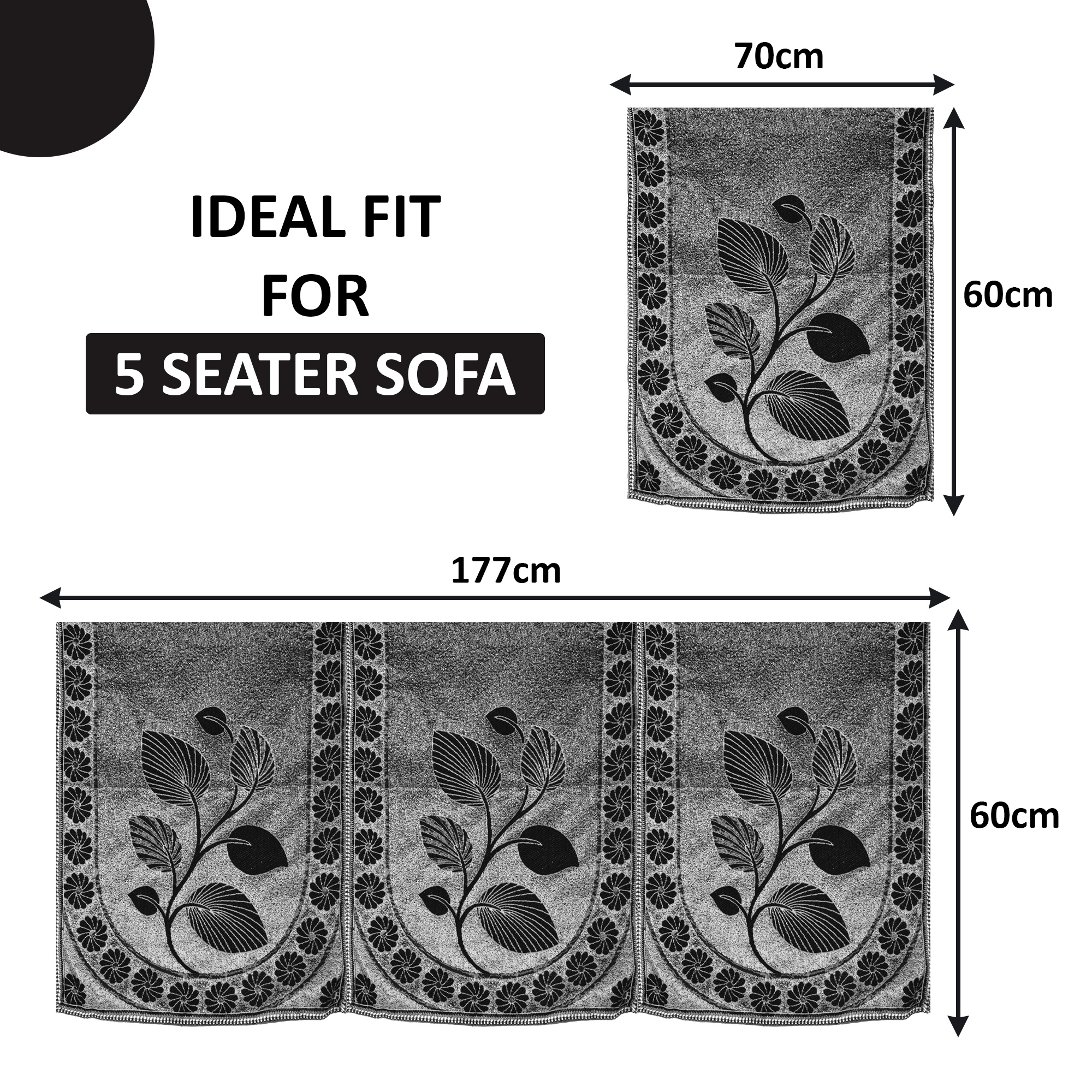 Kuber Industries Set of 10 5 seater sofa cover for Living Room  Durable  Stylish Sofa Slipcover Protector for Home Living Room  Office  Leaf Desgin -Black