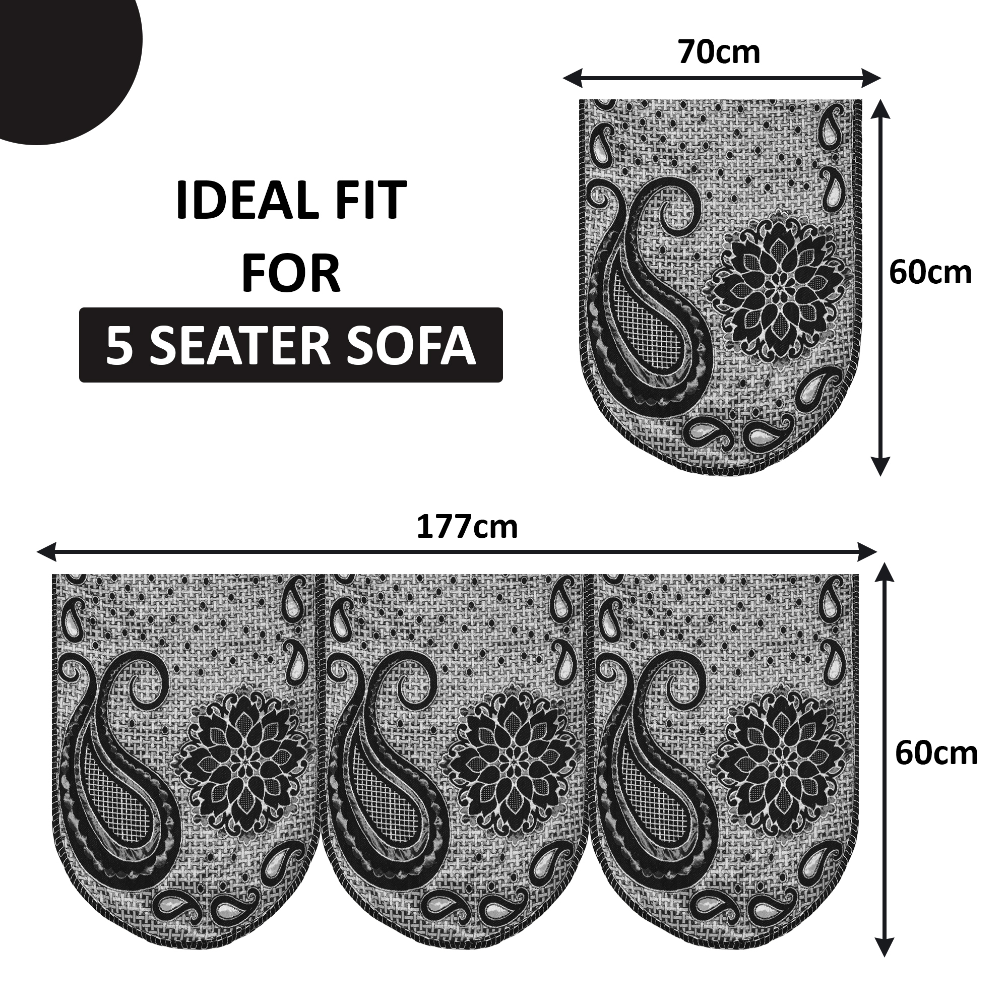 Kuber Industries Set of 10 5 seater sofa cover for Living Room  Durable  Stylish Sofa Slipcover Protector for Home Living Room  Office  Carry Flower -Black