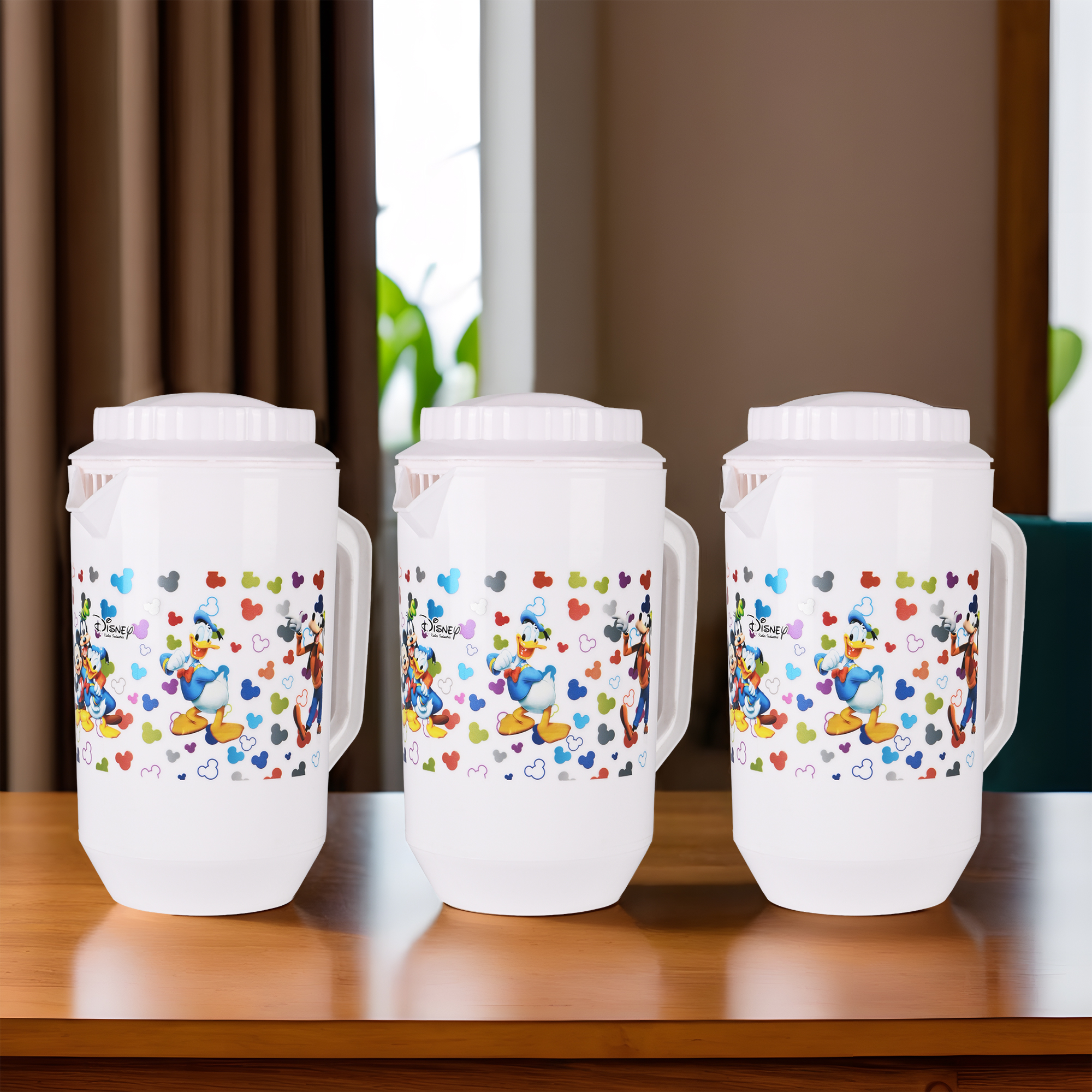 Kuber Industries Pack of 2 Plastic Jug for Kitchen  2 Ltr  Multipurpose Jug for Water Milk  Juice  Perfect for Daily Use in Kitchen Home Office  Events  Disney Team- White