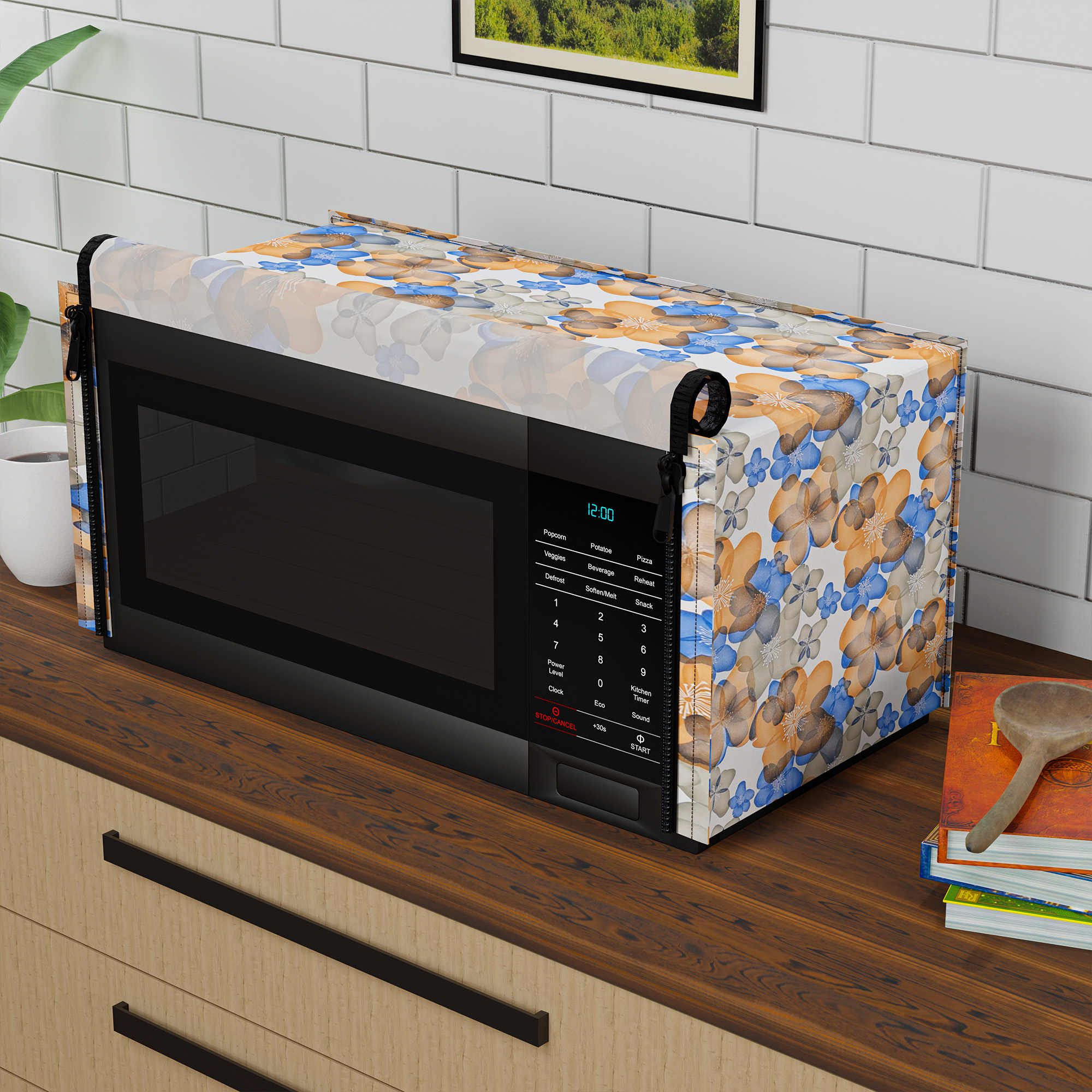 Kuber Industries 20L PVC Dustproof  Spill Resistant Microwave Cover with Ventillation Mesh  Durable Convection  Oven OTG CoversAccessories for Home Decor  Multi Floral-WhiteBlue