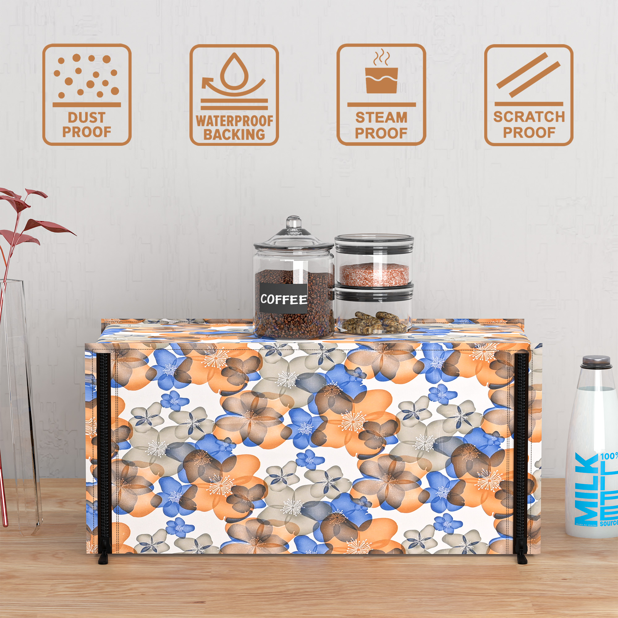 Kuber Industries 20L PVC Dustproof  Spill Resistant Microwave Cover with Ventillation Mesh  Durable Convection  Oven OTG CoversAccessories for Home Decor  Multi Floral-WhiteBlue