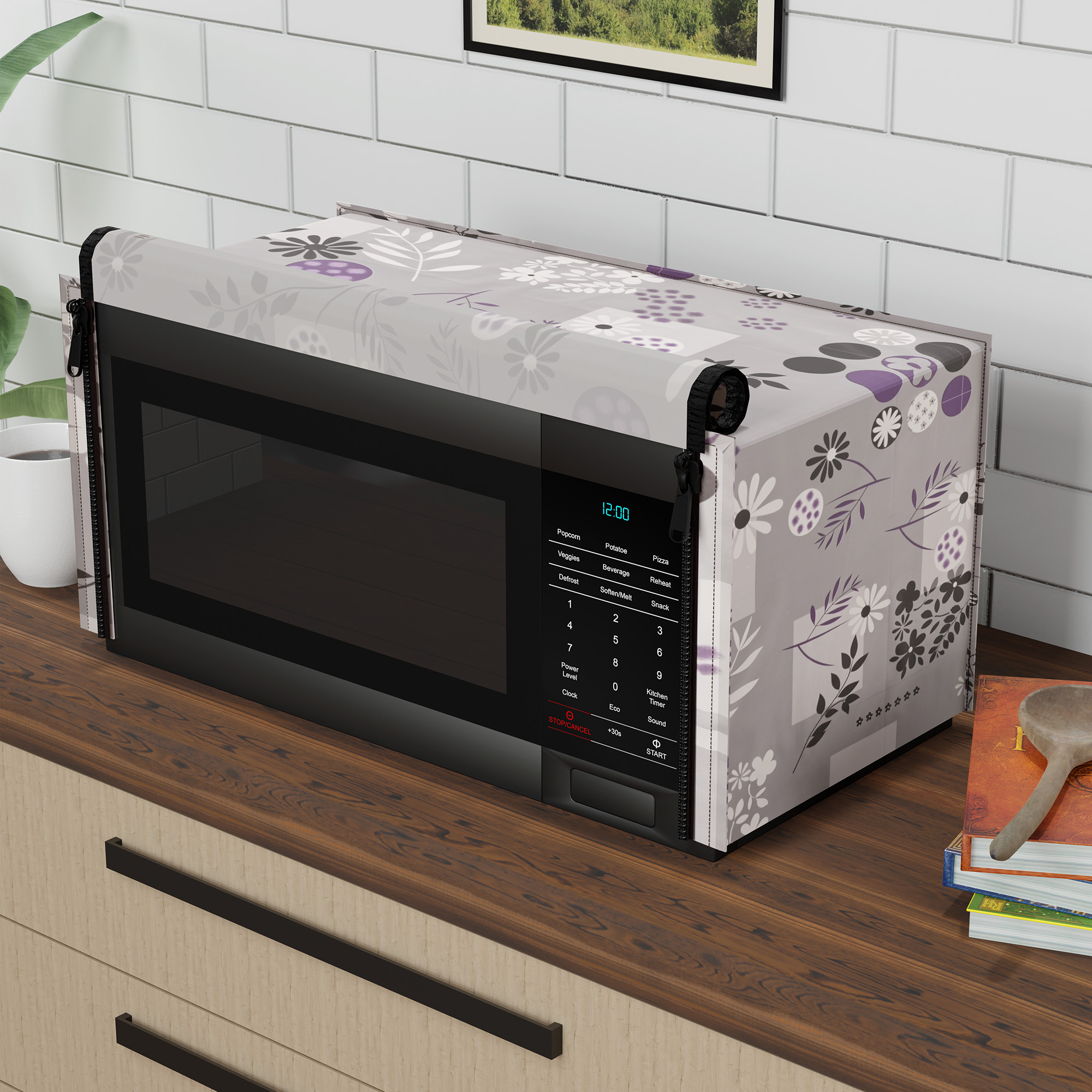 Kuber Industries 20L PVC Dustproof  Spill Resistant Microwave Cover with Ventillation Mesh  Durable Convection  Oven OTG CoversAccessories for Home Decor  Floral-Grey