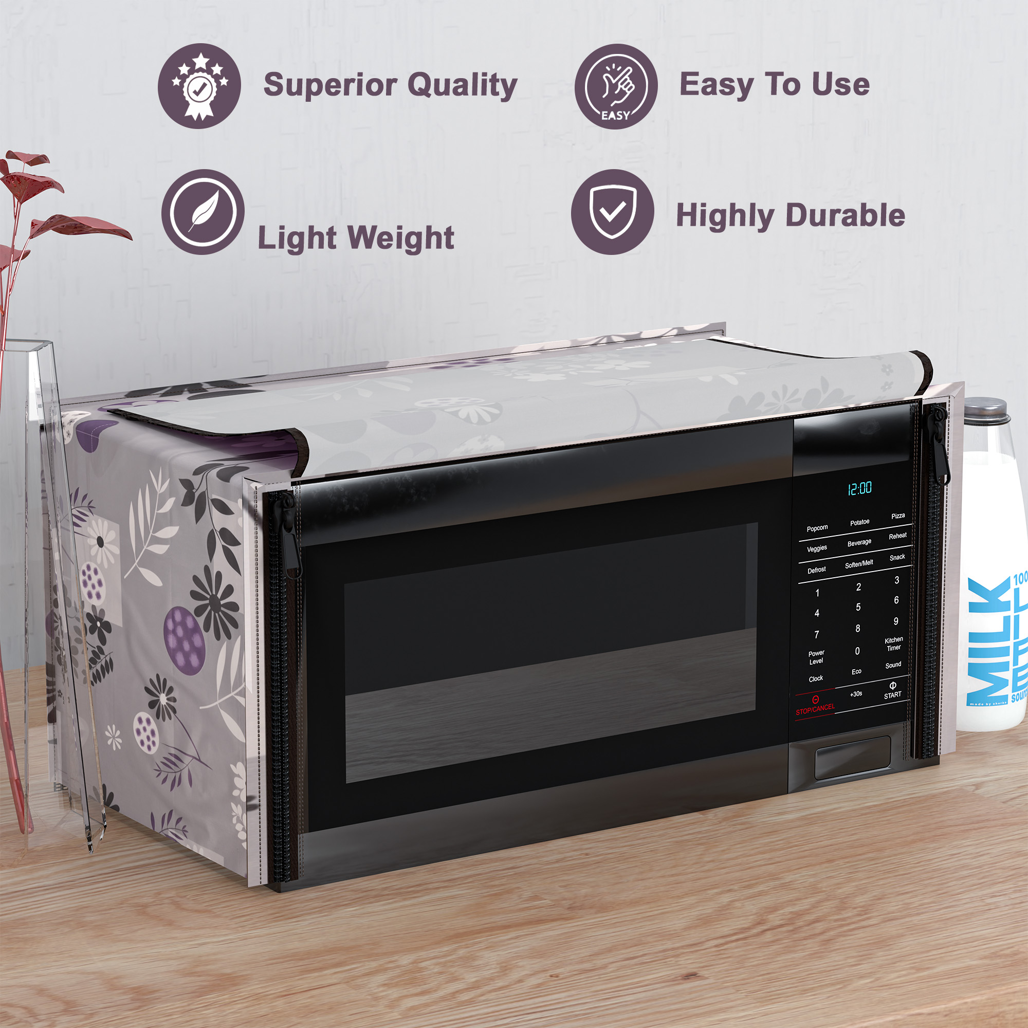 Kuber Industries 20L PVC Dustproof  Spill Resistant Microwave Cover with Ventillation Mesh  Durable Convection  Oven OTG CoversAccessories for Home Decor  Floral-Grey