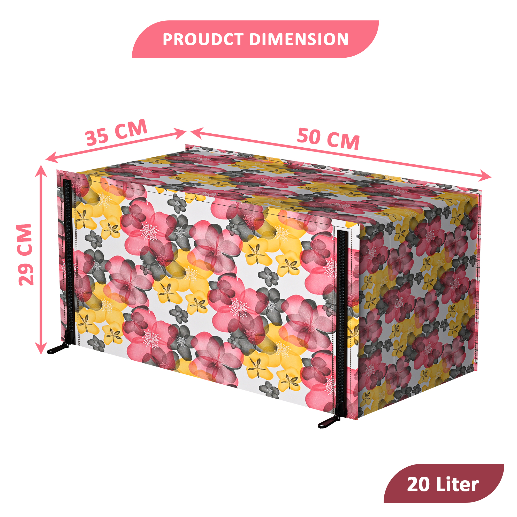 Kuber Industries 20L PVC Dustproof  Spill Resistant Microwave Cover with Ventillation Mesh  Durable Convection  Oven OTG CoversAccessories for Home Decor  Multi Floral-WhiteRed