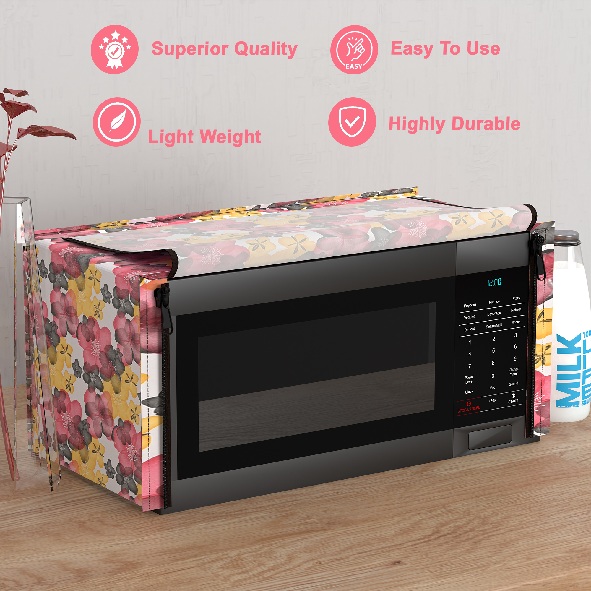 Kuber Industries 20L PVC Dustproof  Spill Resistant Microwave Cover with Ventillation Mesh  Durable Convection  Oven OTG CoversAccessories for Home Decor  Multi Floral-WhiteRed