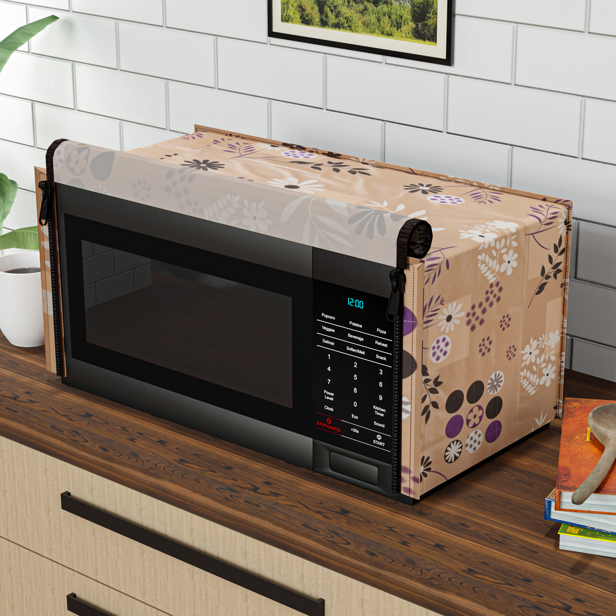 Kuber Industries 23L PVC Dustproof  Spill Resistant Microwave Cover with Ventillation Mesh  Durable Convection  Oven OTG CoversAccessories for Home Decor  Floral - Light Brown