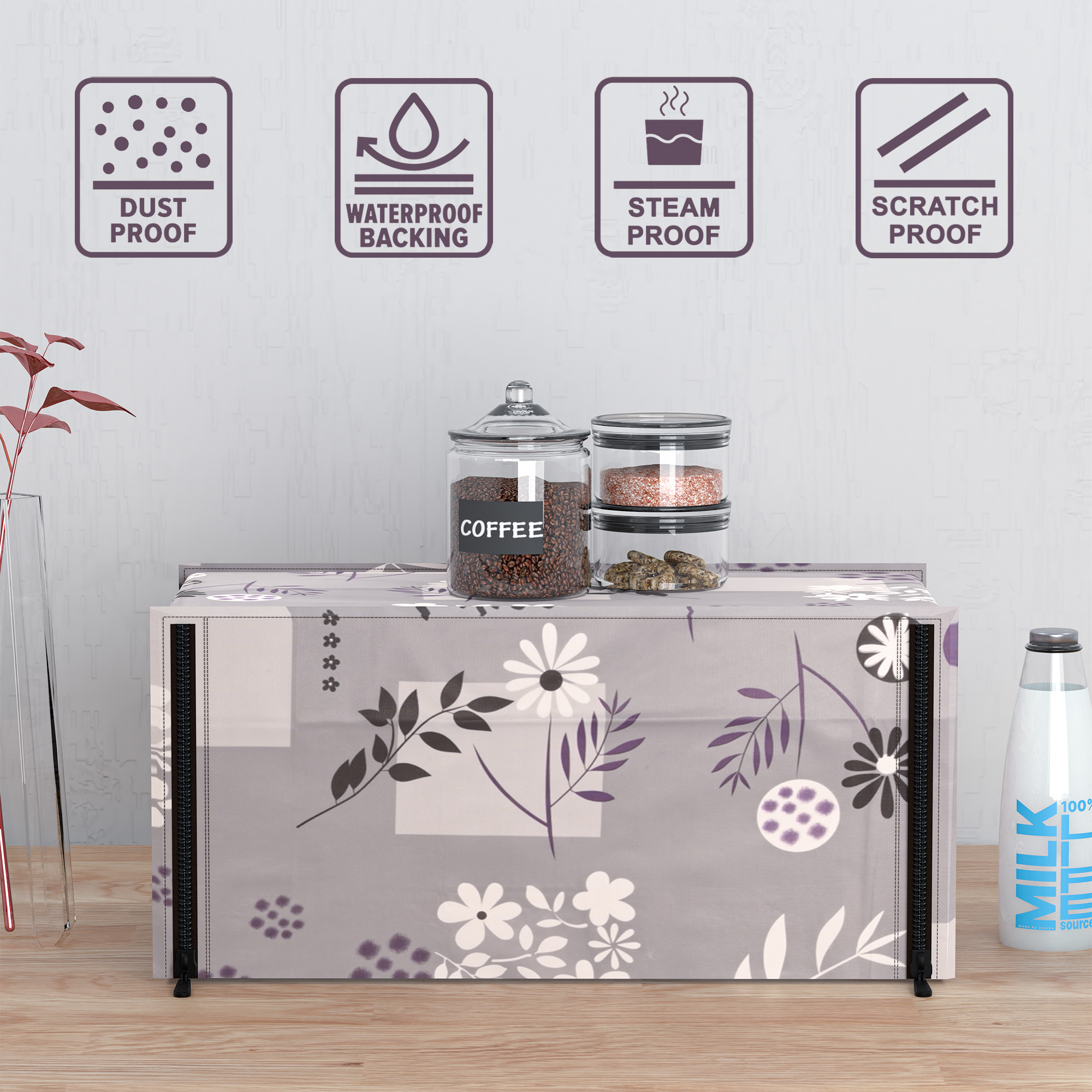 Kuber Industries 23L PVC Dustproof  Spill Resistant Microwave Cover with Ventillation Mesh  Durable Convection  Oven OTG CoversAccessories for Home Decor  Floral - Grey