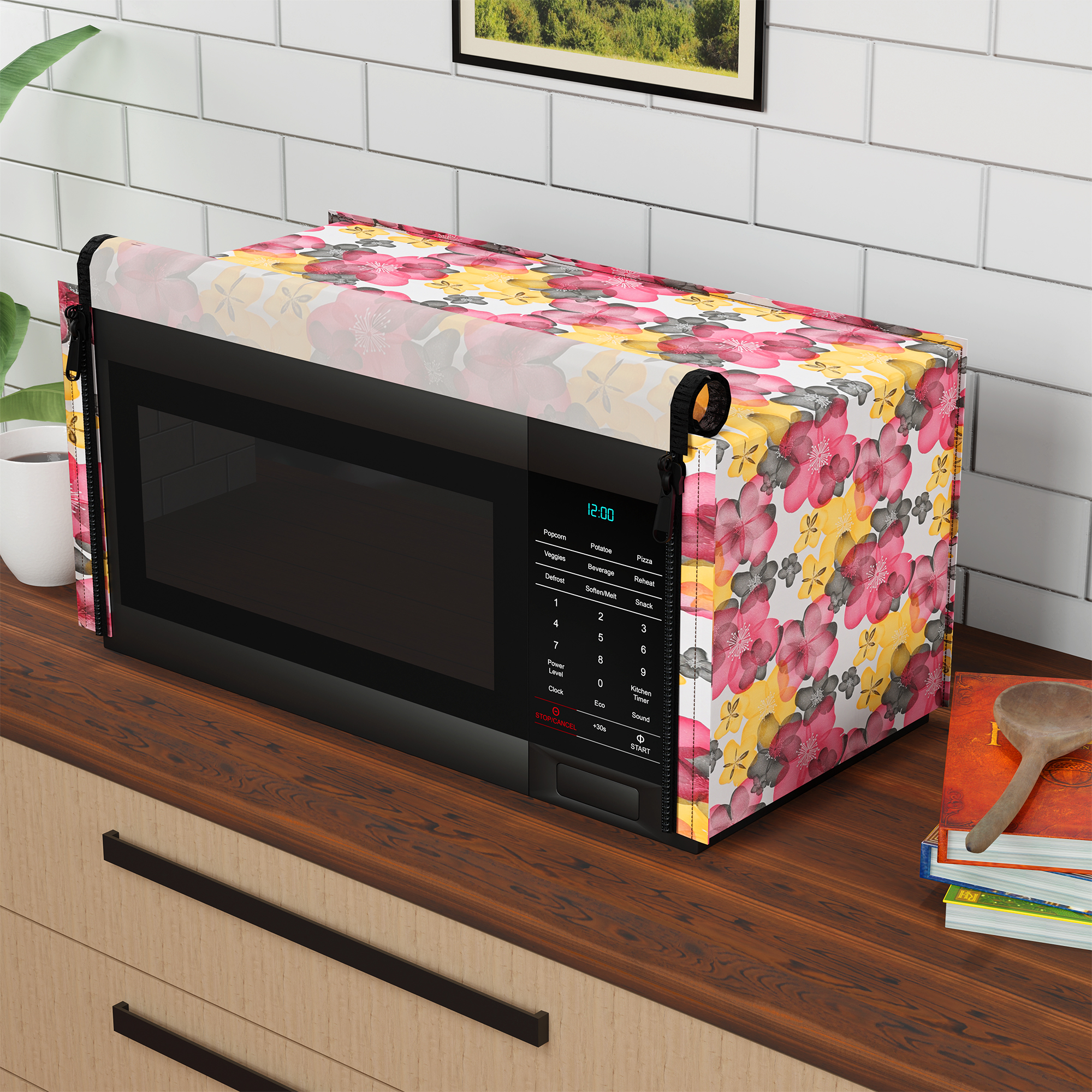 Kuber Industries 23L PVC Dustproof  Spill Resistant Microwave Cover with Ventillation Mesh  Durable Convection  Oven OTG CoversAccessories for Home Decor  Multi Floral-WhiteRed