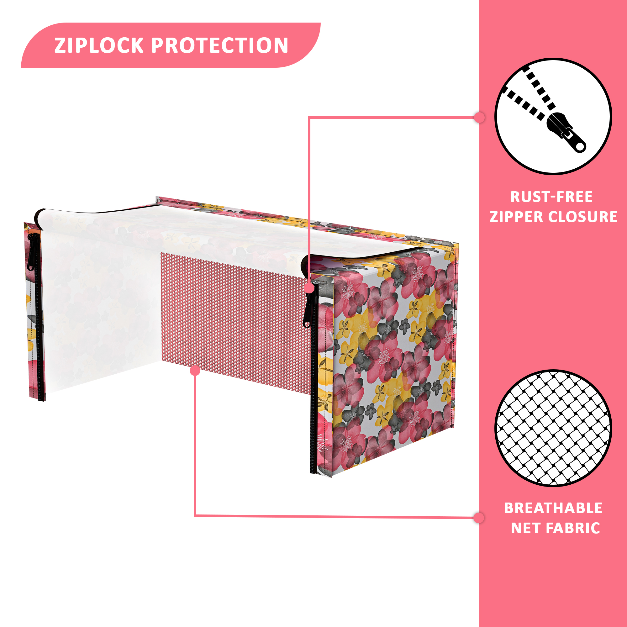 Kuber Industries 23L PVC Dustproof  Spill Resistant Microwave Cover with Ventillation Mesh  Durable Convection  Oven OTG CoversAccessories for Home Decor  Multi Floral-WhiteRed