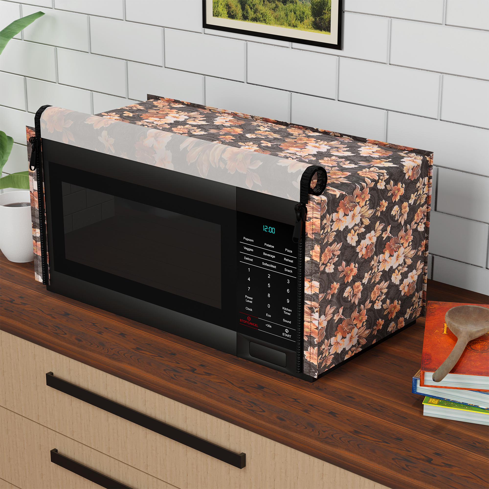 Kuber Industries 23L PVC Dustproof  Spill Resistant Microwave Cover with Ventillation Mesh  Durable Convection  Oven OTG CoversAccessories for Home Decor  Multi Floral-GreyBrown