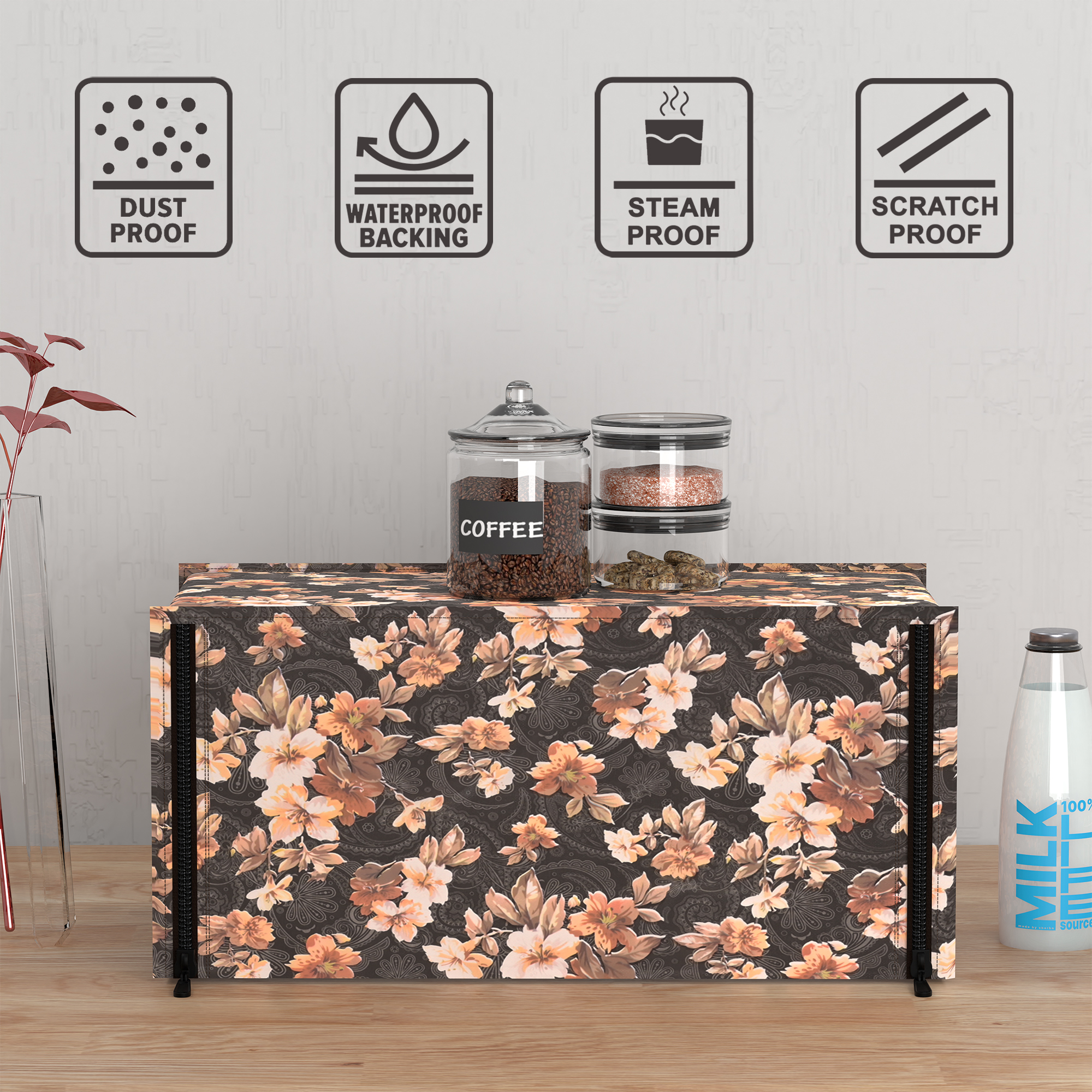 Kuber Industries 23L PVC Dustproof  Spill Resistant Microwave Cover with Ventillation Mesh  Durable Convection  Oven OTG CoversAccessories for Home Decor  Multi Floral-GreyBrown