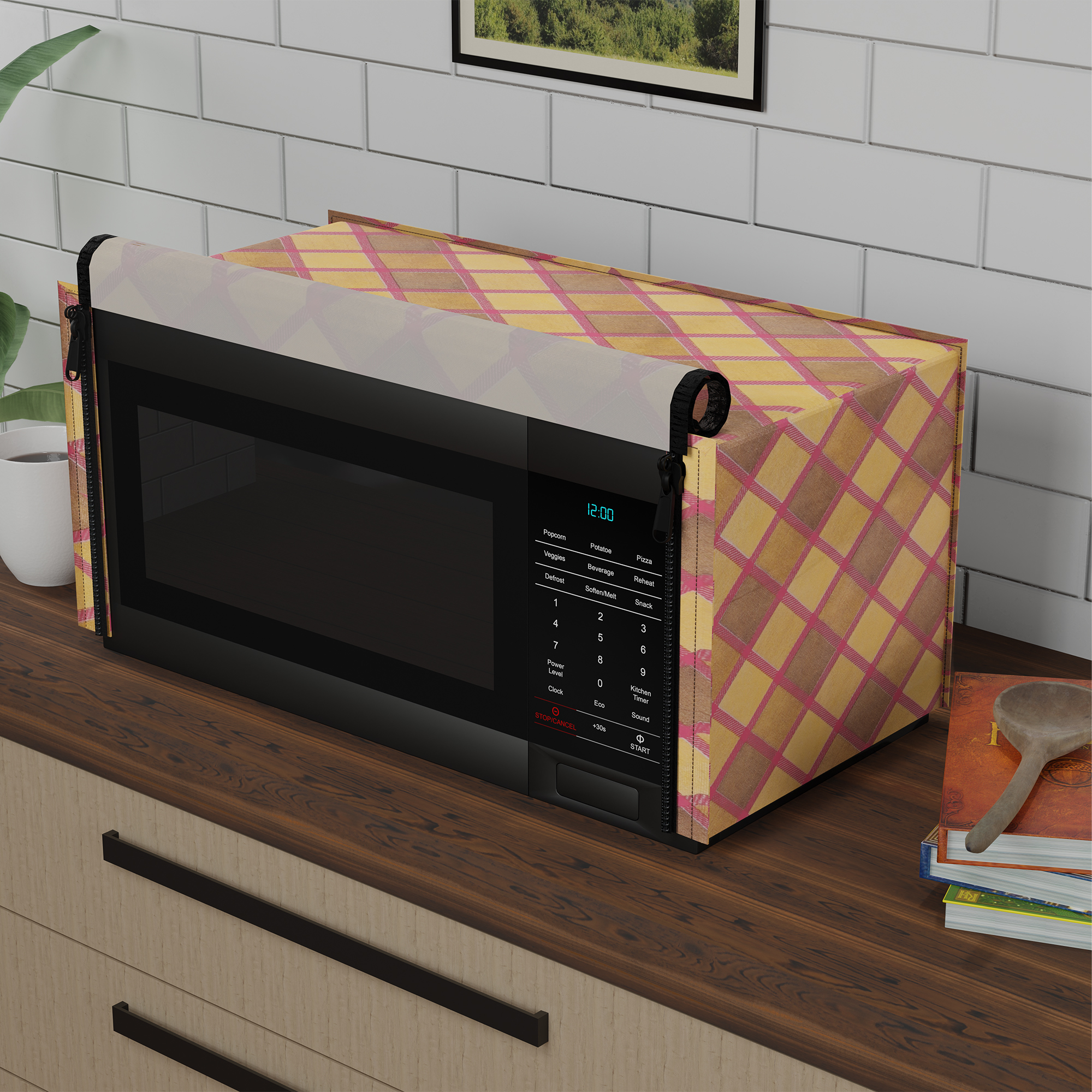 Kuber Industries 23L PVC Dustproof  Spill Resistant Microwave Cover with Ventillation Mesh  Durable Convection  Oven OTG CoversAccessories for Home Decor  Multi Floral-MaroonGolden