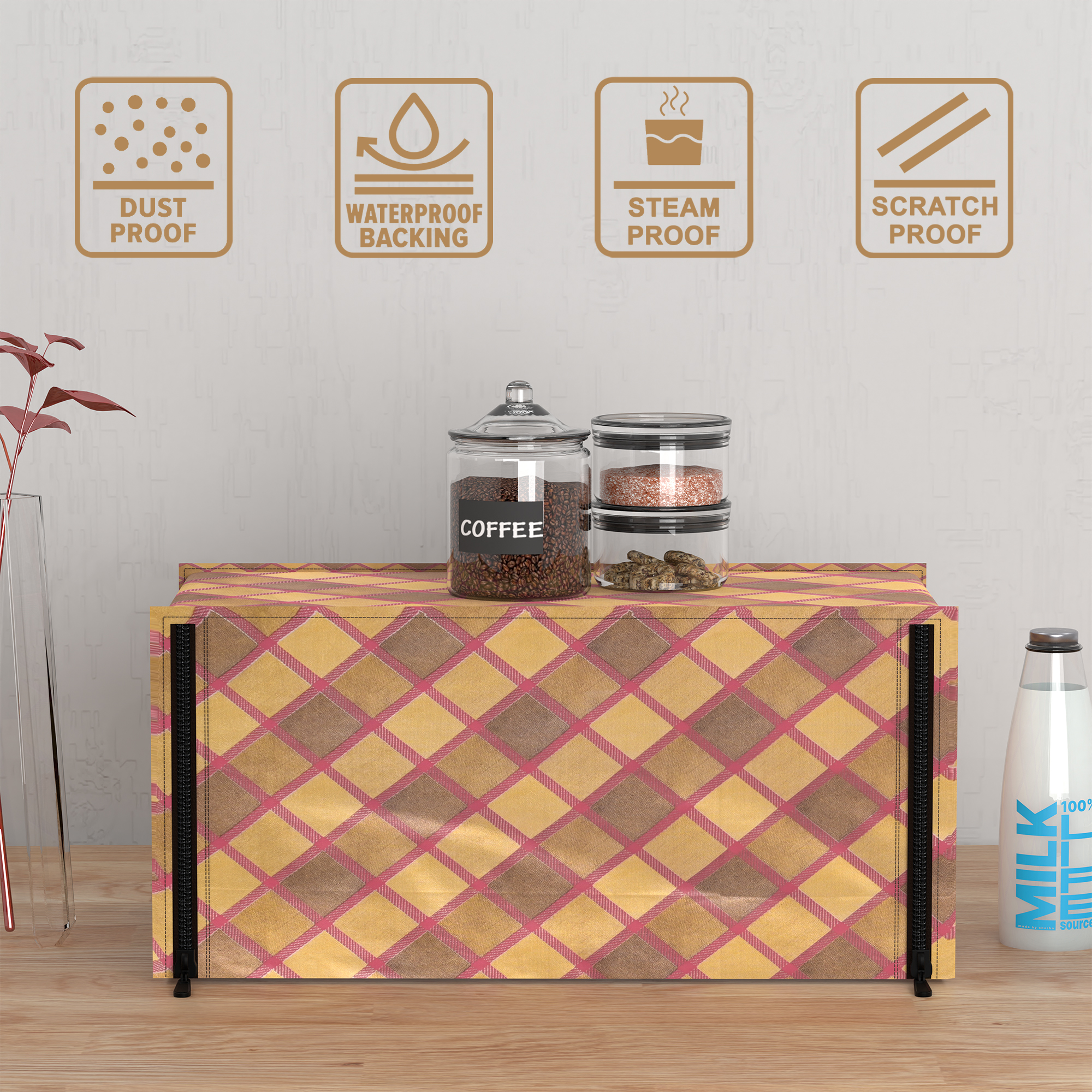 Kuber Industries 23L PVC Dustproof  Spill Resistant Microwave Cover with Ventillation Mesh  Durable Convection  Oven OTG CoversAccessories for Home Decor  Multi Floral-MaroonGolden