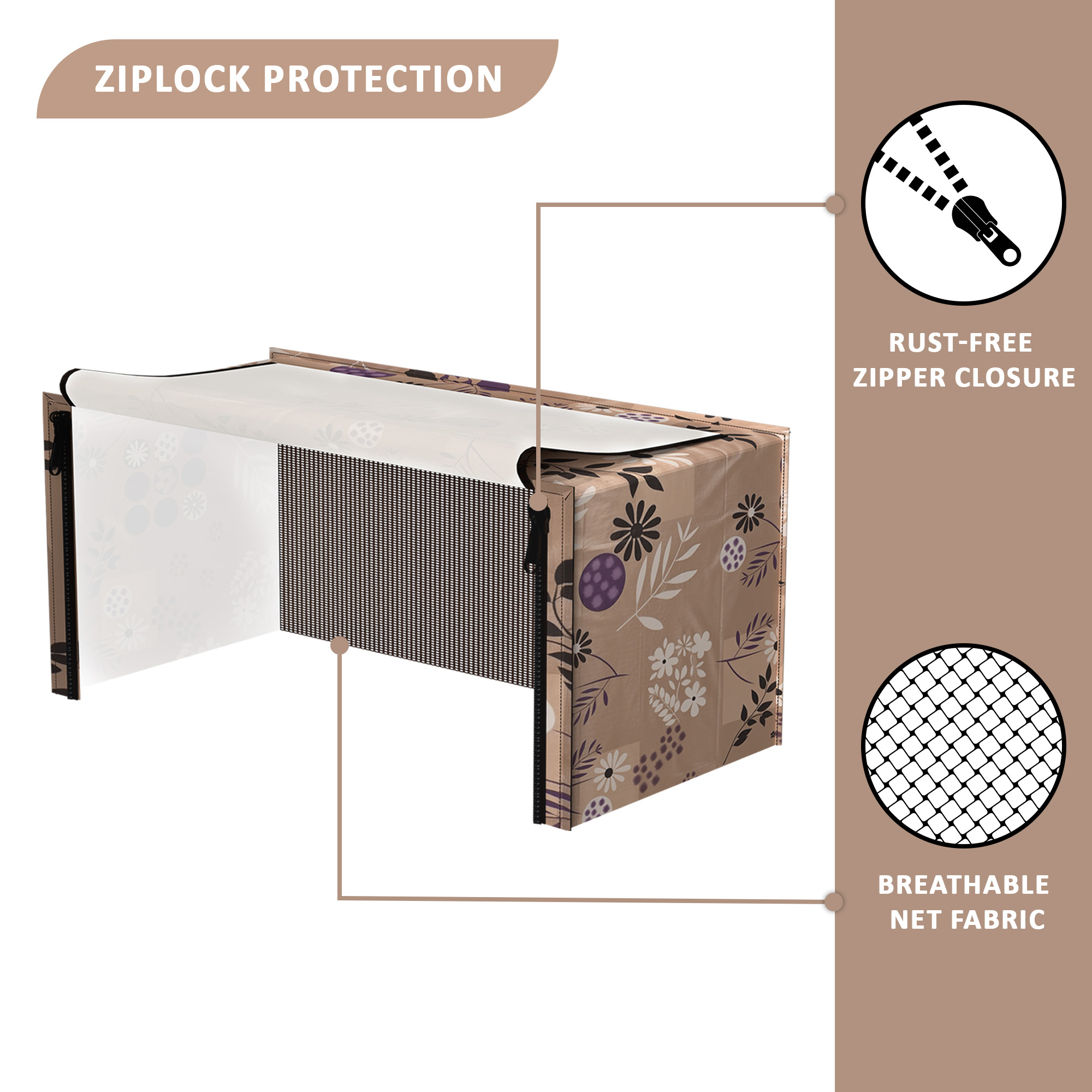 Kuber Industries 20L PVC Dustproof  Spill Resistant Microwave Cover with Ventillation Mesh  Durable Convection  Oven OTG CoversAccessories for Home Decor  Floral - Light Brown