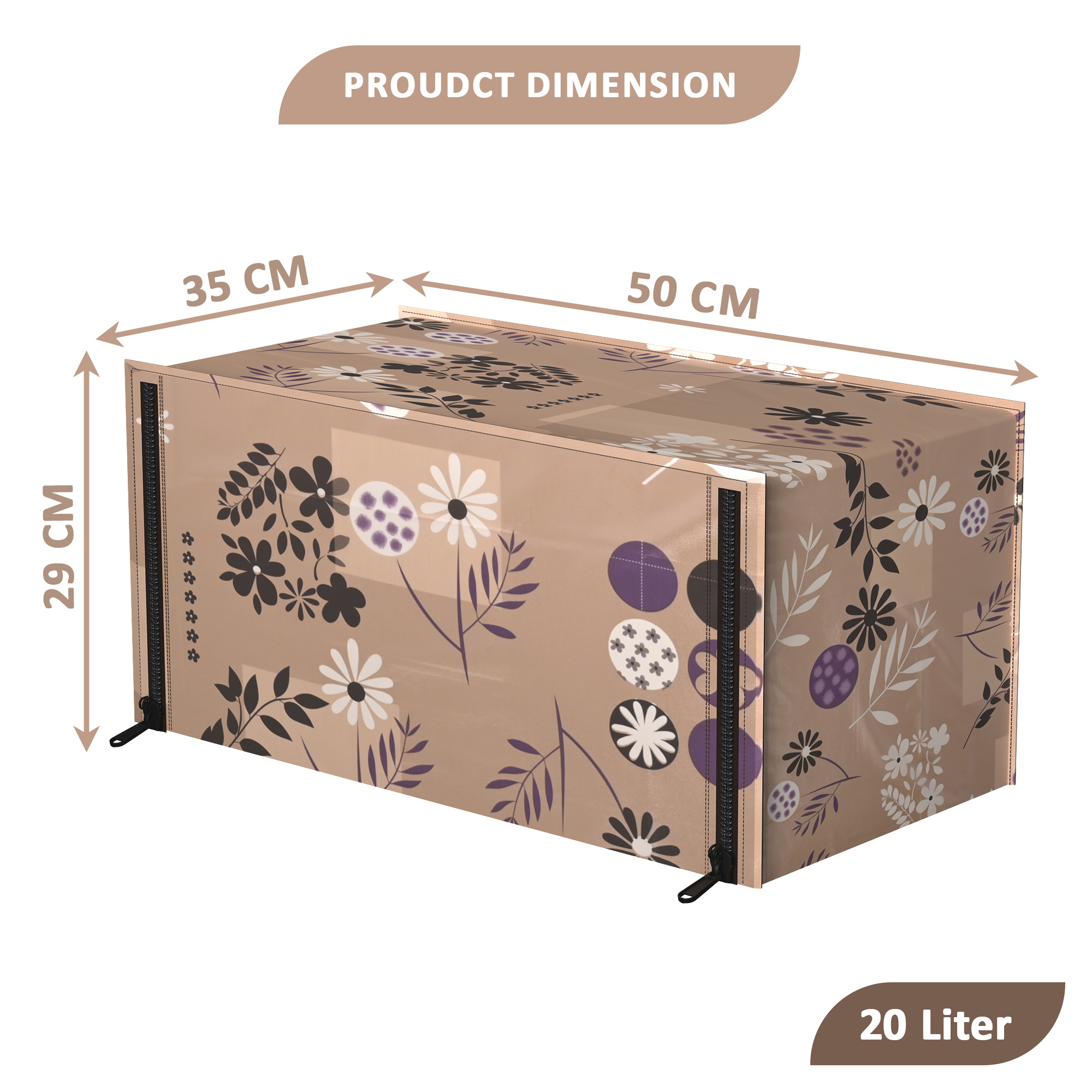 Kuber Industries 20L PVC Dustproof  Spill Resistant Microwave Cover with Ventillation Mesh  Durable Convection  Oven OTG CoversAccessories for Home Decor  Floral - Light Brown