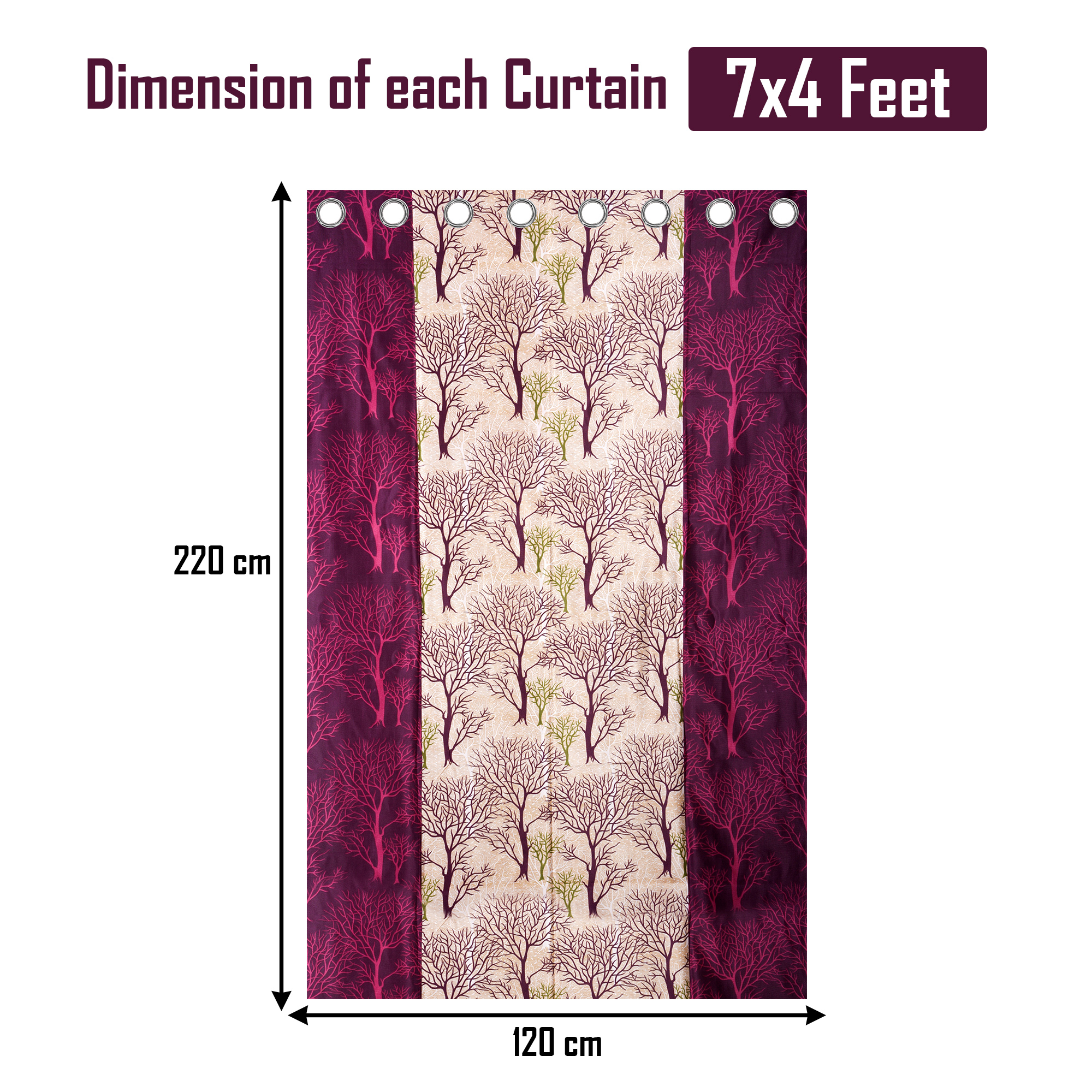 Kuber Industries Decorative Door Curtains 7 Feet for Home  Living Room with Eyelet Rings  Aesthetic Pardaa  Door Decoration Sheet Curtain  Tree Print - Purple  Beige