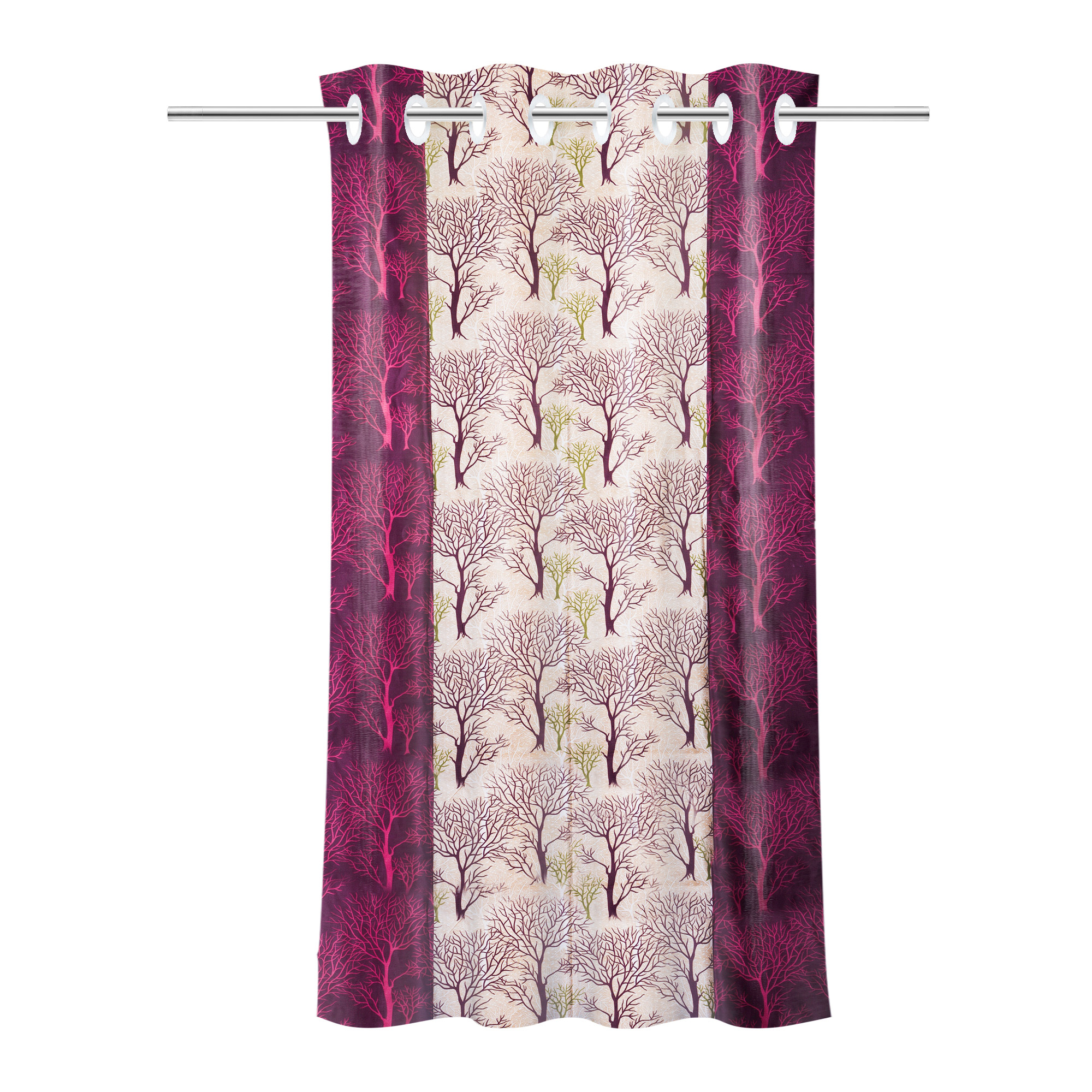 Kuber Industries Decorative Door Curtains 7 Feet for Home  Living Room with Eyelet Rings  Aesthetic Pardaa  Door Decoration Sheet Curtain  Tree Print - Purple  Beige
