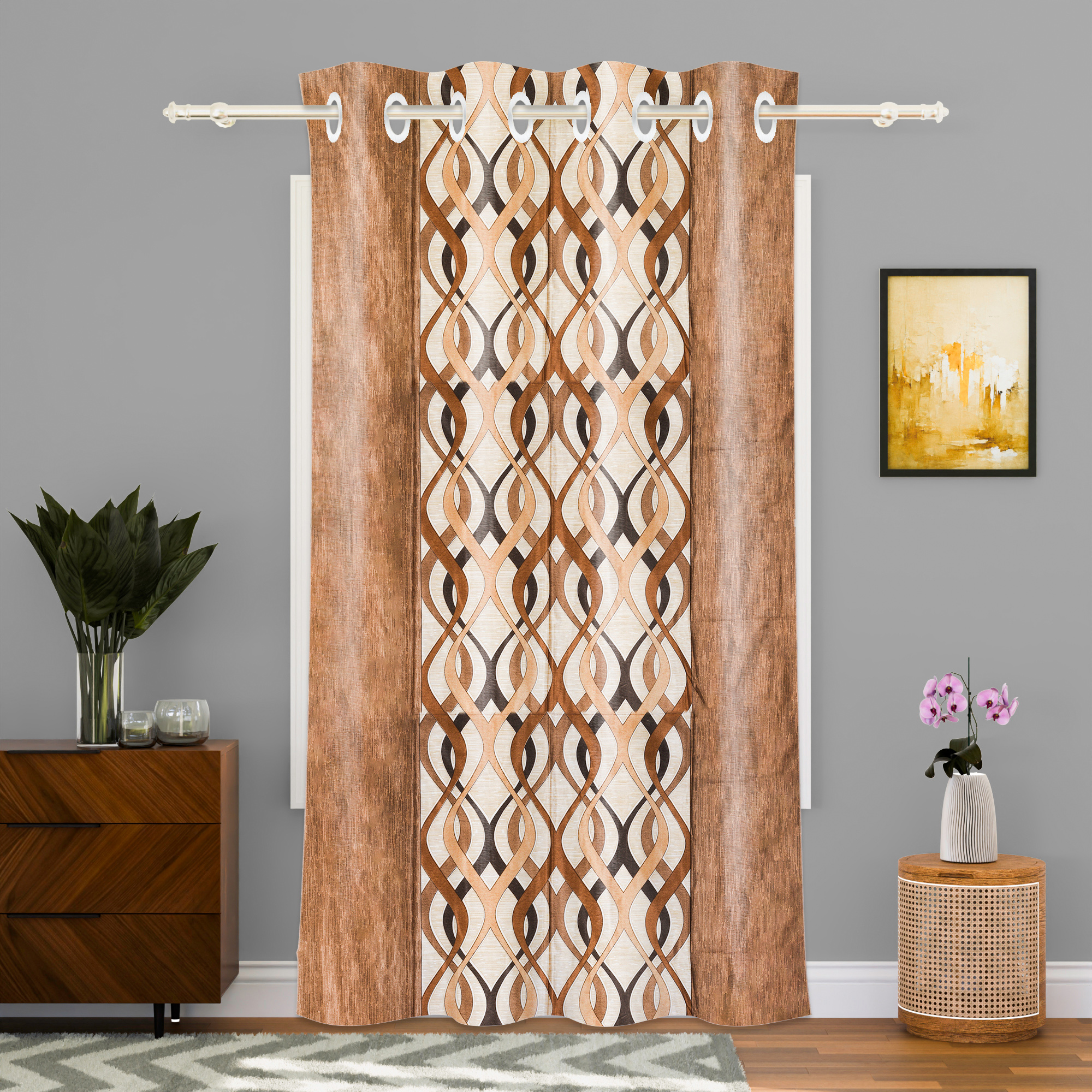Kuber Industries Decorative Door Curtains 7 Feet for Home  Living Room with Eyelet Rings  Aesthetic Pardaa  Door Decoration Sheet Curtain  Big Leaf Print - Brown  Beige