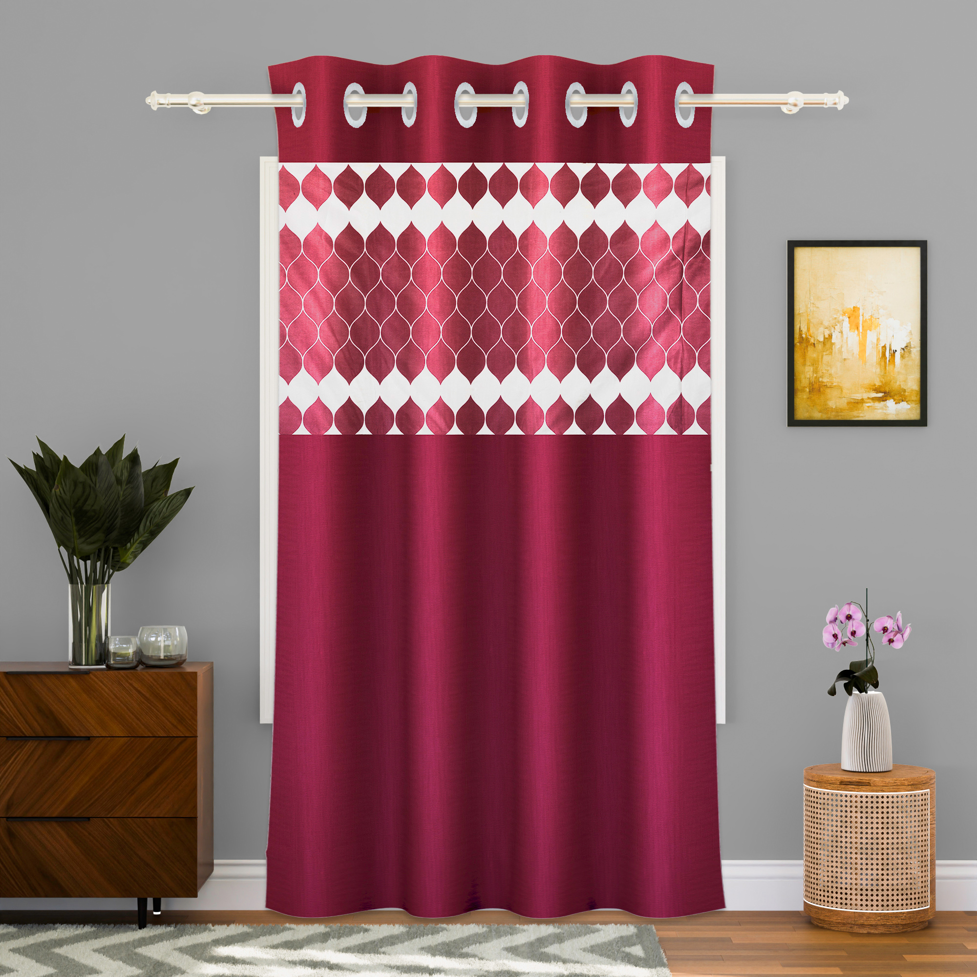 Kuber Industries Decorative Door Curtains 7 Feet for Home  Living Room with Eyelet Rings  Aesthetic Pardaa  Door Decoration Sheet Curtain  Design - White  Maroon