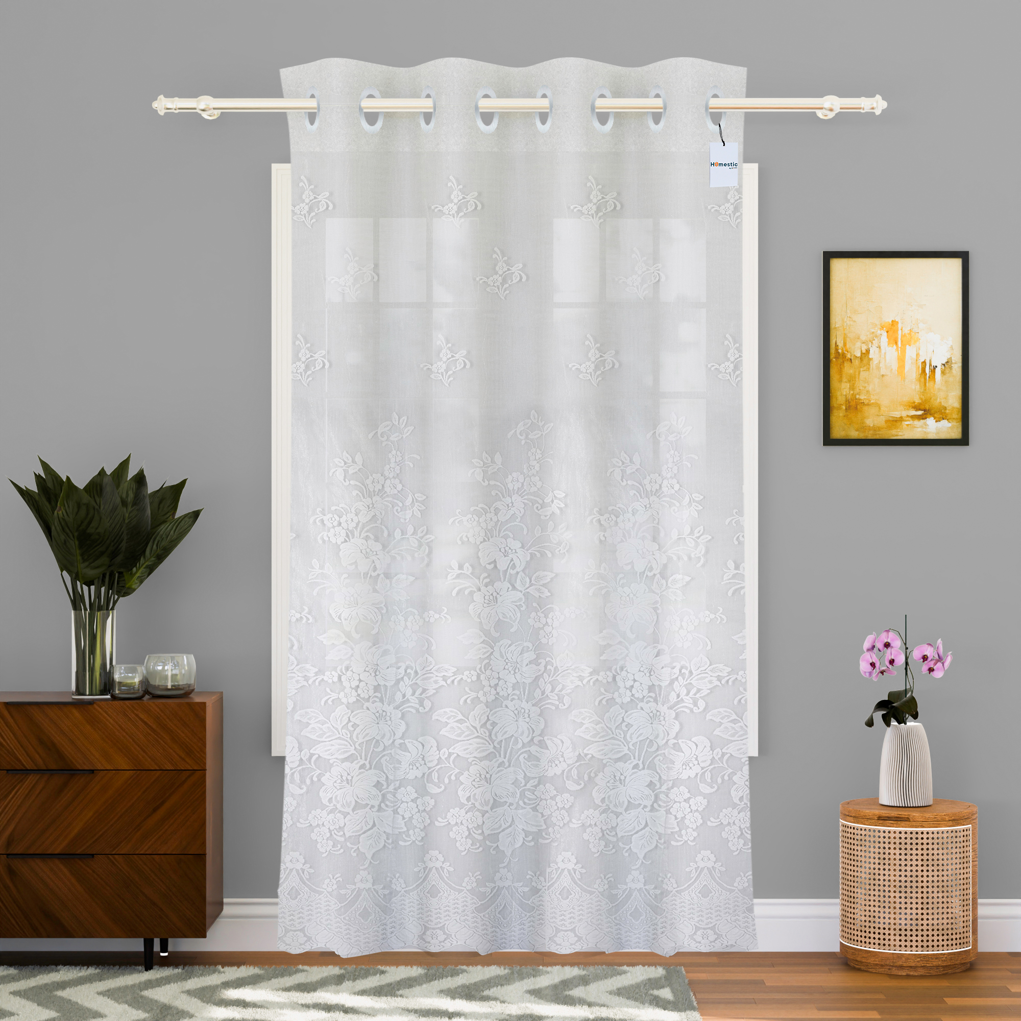 Kuber Industries Decorative Door Curtains 7 Feet for Home  Living Room with Eyelet Rings  Aesthetic Pardaa  Door Decoration Sheet Curtain  Floral Embroidery - White