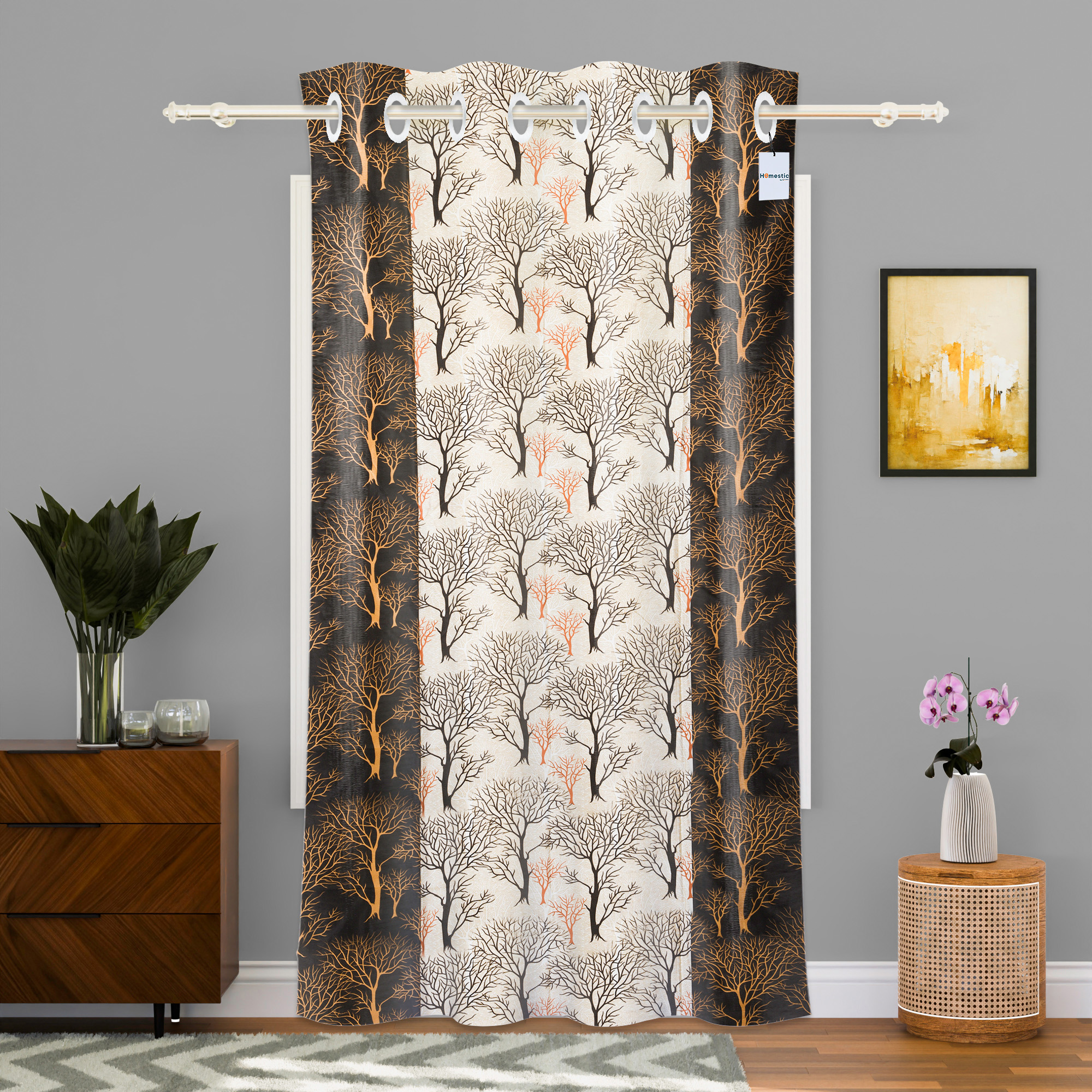 Kuber Industries Decorative Door Curtains 7 Feet for Home  Living Room with Eyelet Rings  Aesthetic Pardaa  Door Decoration Sheet Curtain  Tree Print - Brown  Beige