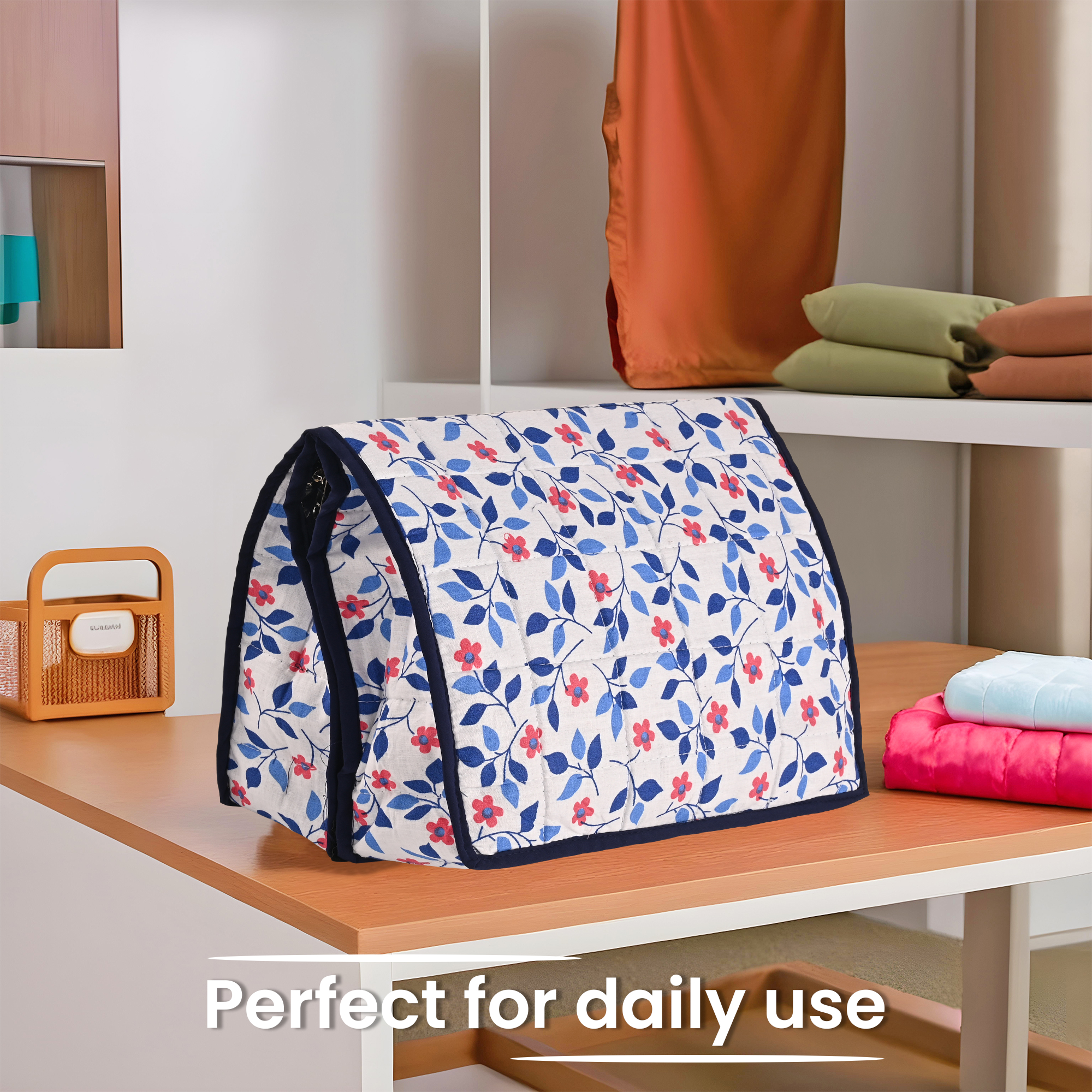 Kuber Industries Lingerie Organizer for Women  Bra Storage Pouch Sanitary Pads  Innerwear Organizer for Travel  Floral Print-White  Blue