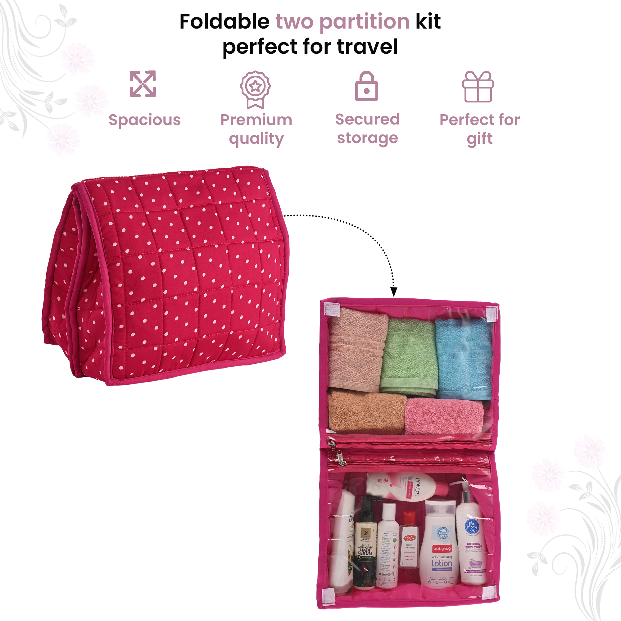 Kuber Industries Lingerie Organizer for Women  Bra Storage Pouch Sanitary Pads  Innerwear Organizer for Travel  Polka Dots - Pink