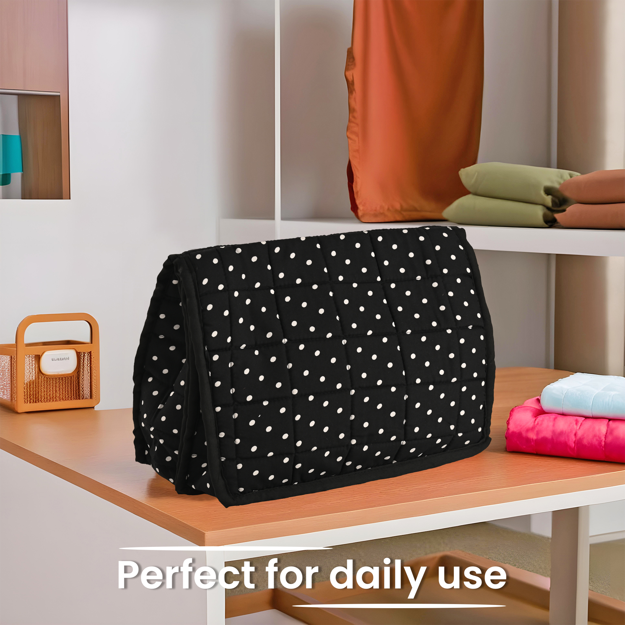 Kuber Industries Lingerie Organizer for Women  Bra Storage Pouch Sanitary Pads  Innerwear Organizer for Travel Polka Dots - Black