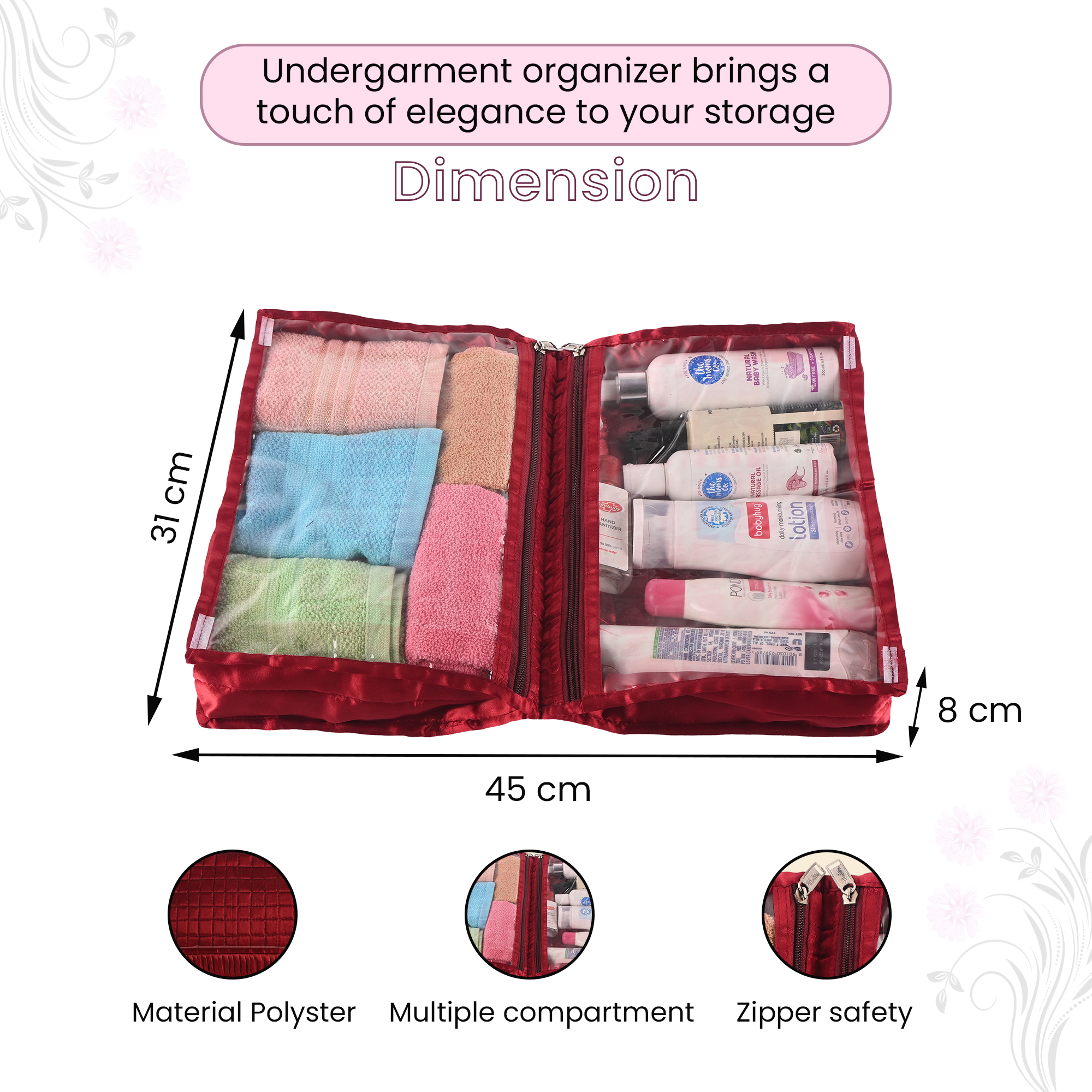 Kuber Industries Travel Kit For Toiletries  Bathroom Toiletry Organiser  Vanity Storage BagPouch For Women  Satin Frill - Maroon
