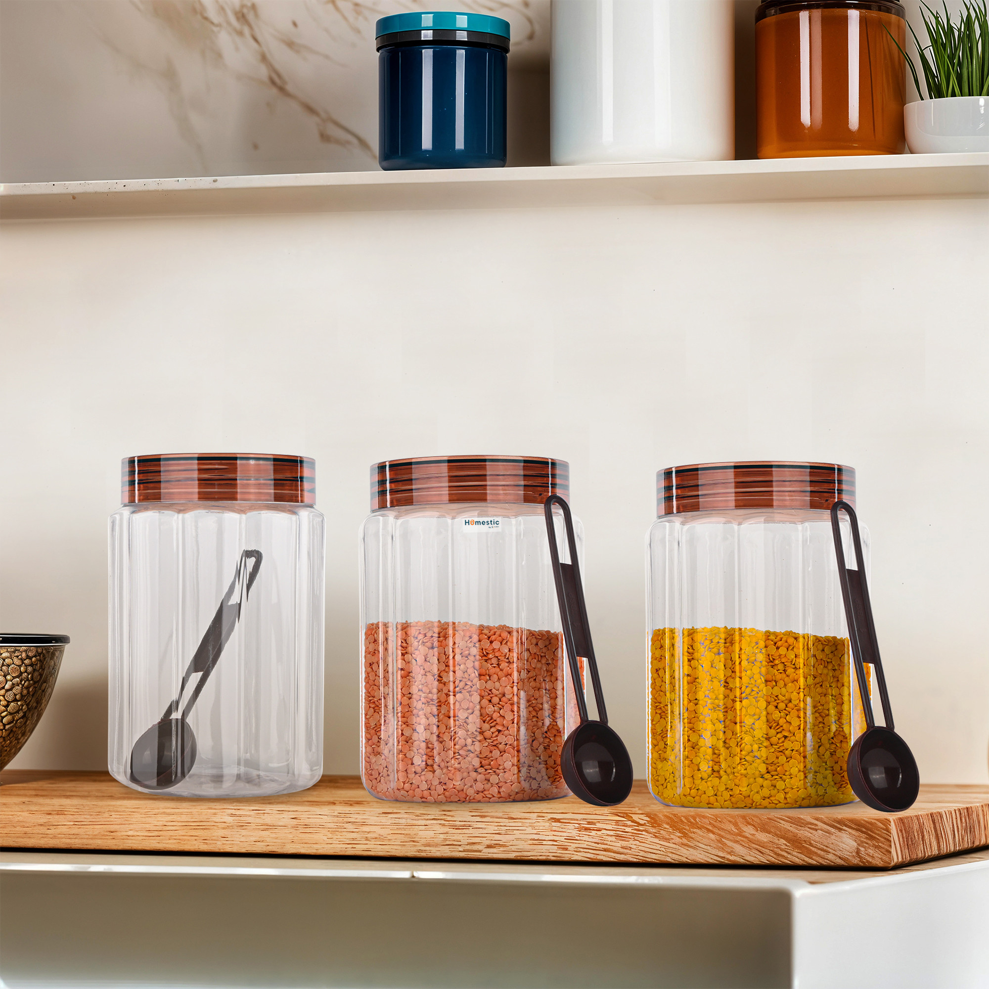 Kuber Industries Set of 3 Transparent 500 ml Plastic Kitchen Storage Box with Spoons  Durable Storage Containers for Kitchen - Ideal for Snacks Spices  Dry Fruits  Brown Transparent