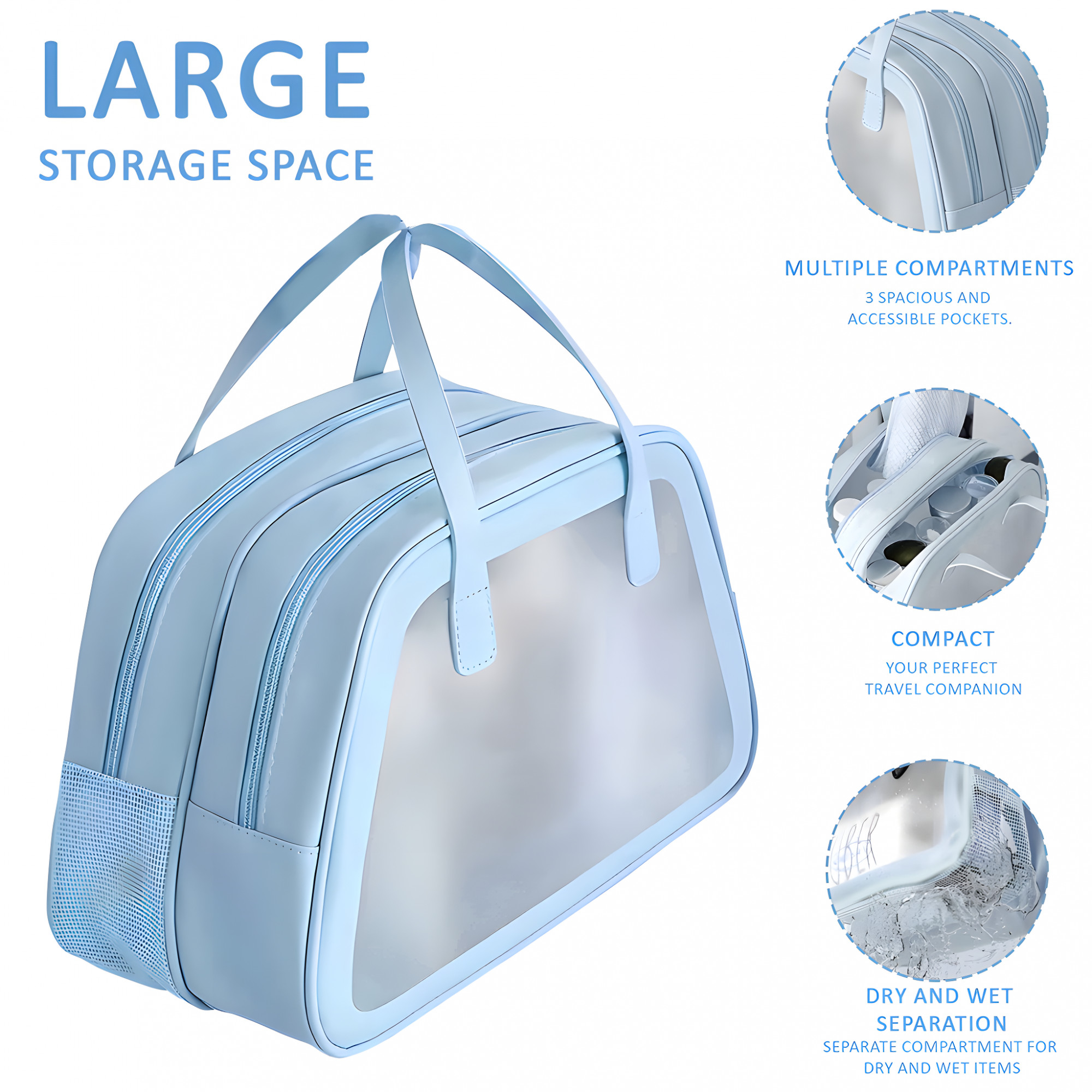 Kuber Industries Waterproof SkincareCosmetic Bag for Women  Space-Saving Makeup  Travel Toiletry Pouch  Aesthetic Vanity Kit  Wash Bag for Girls  YJ-20-BLU  Transparent - Blue