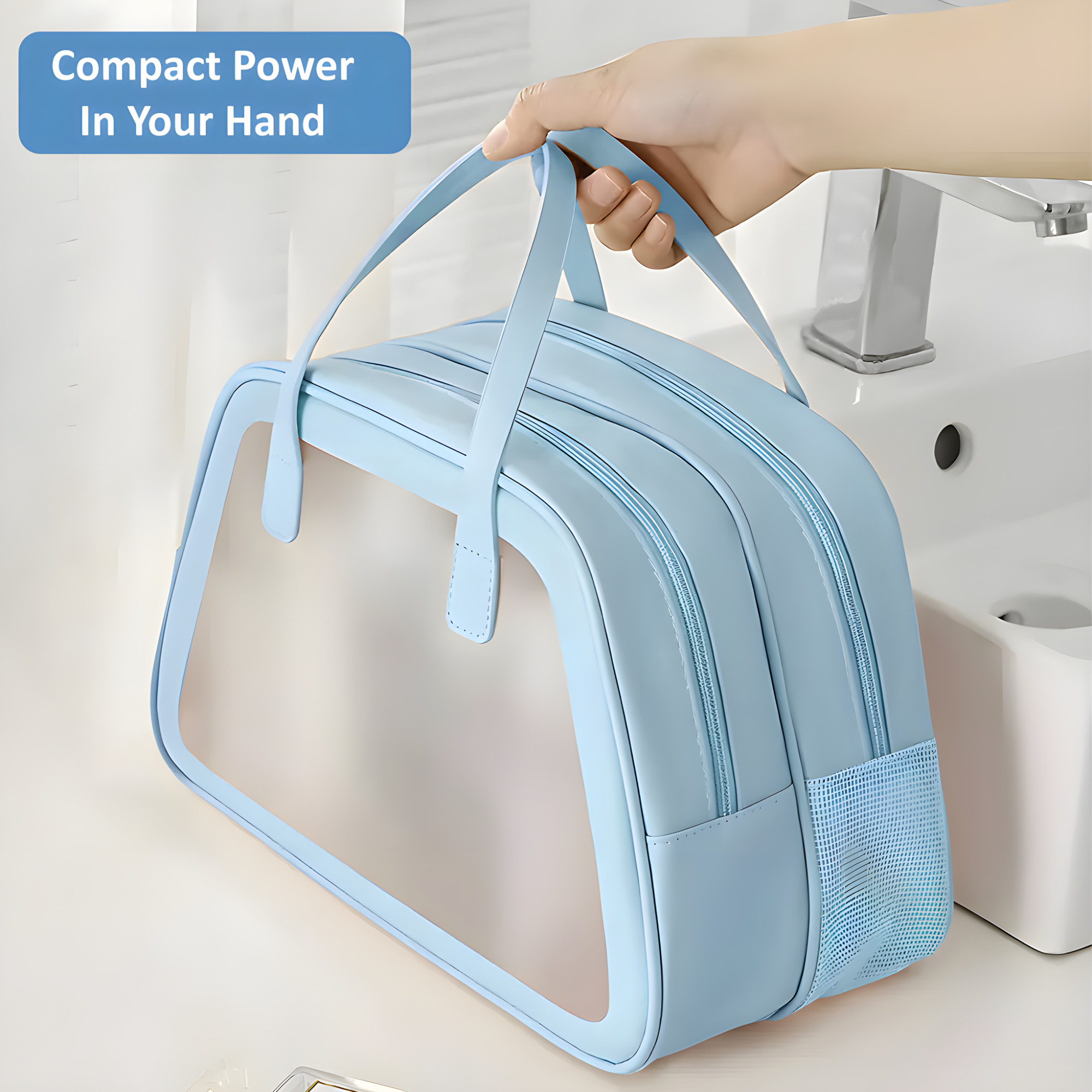 Kuber Industries Waterproof SkincareCosmetic Bag for Women  Space-Saving Makeup  Travel Toiletry Pouch  Aesthetic Vanity Kit  Wash Bag for Girls  YJ-20-BLU  Transparent - Blue