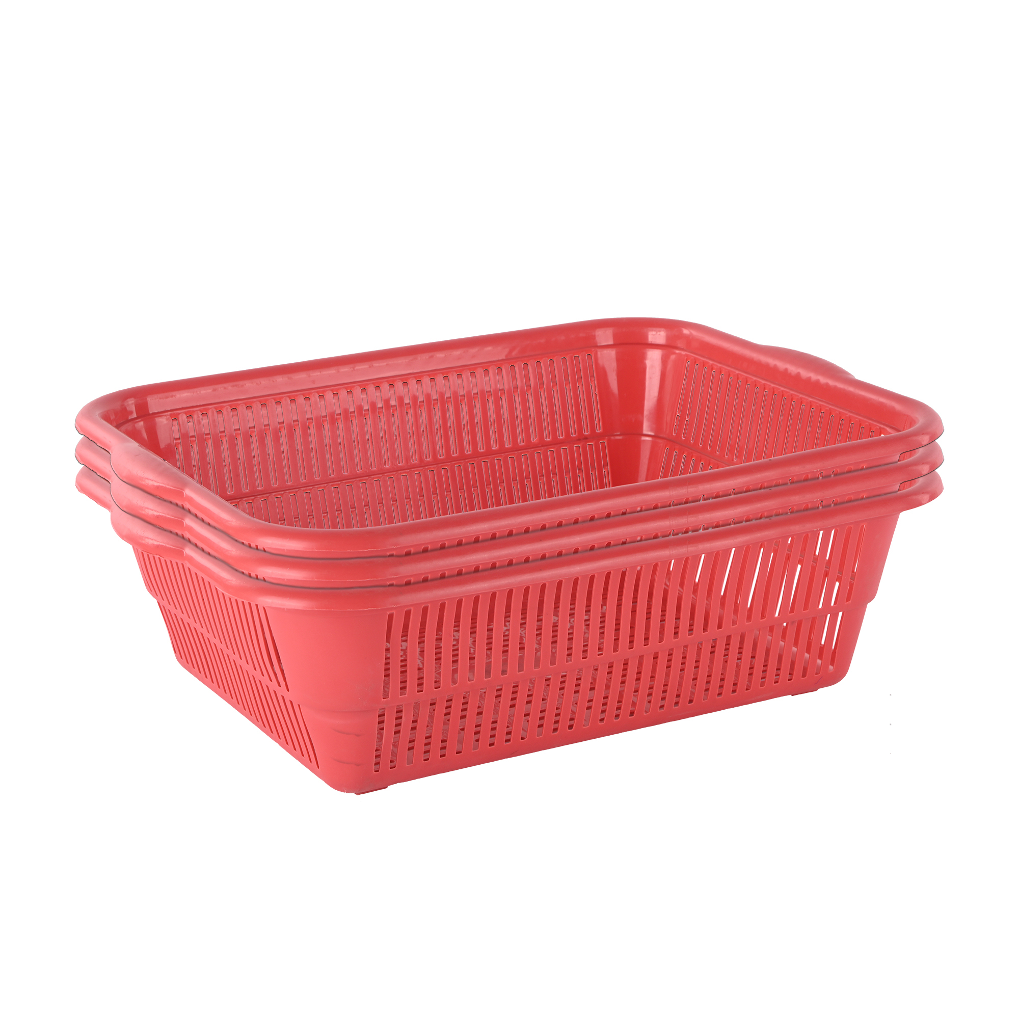 Kuber Industries Pack of 2 Multipurpose Plastic Storage Baskets for Organizing Home  Office  Clothes Makeup  Stationery Storage BoxTray- Ideal for Kitchen Bathroom and Room  Plain Red